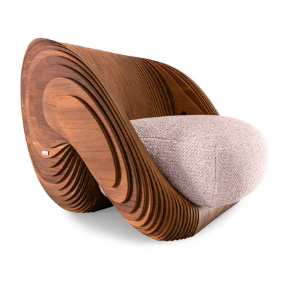 ABBRACCIO Armchair in Walnut and Beige fabric