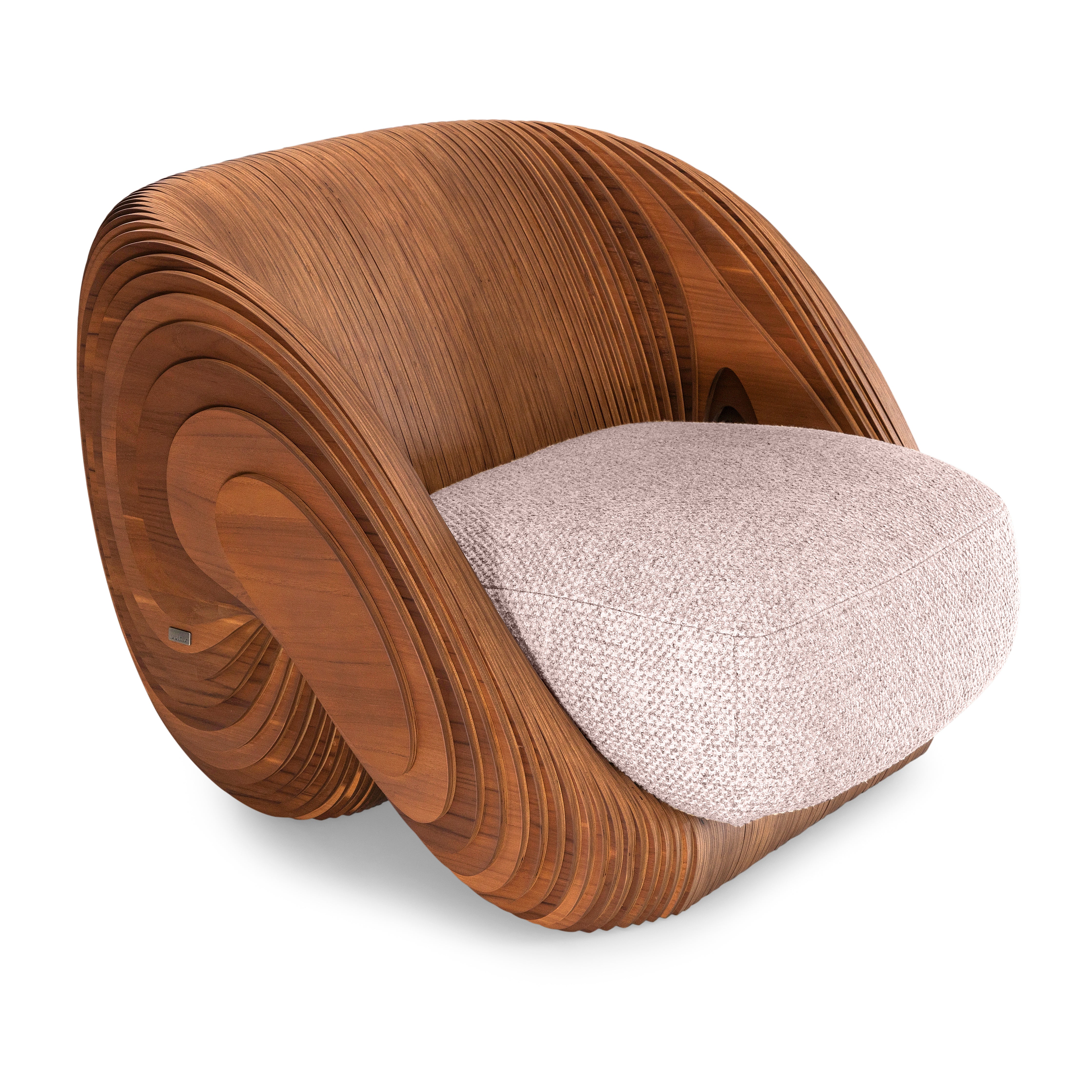 ABBRACCIO Armchair in Walnut and Beige Fabric