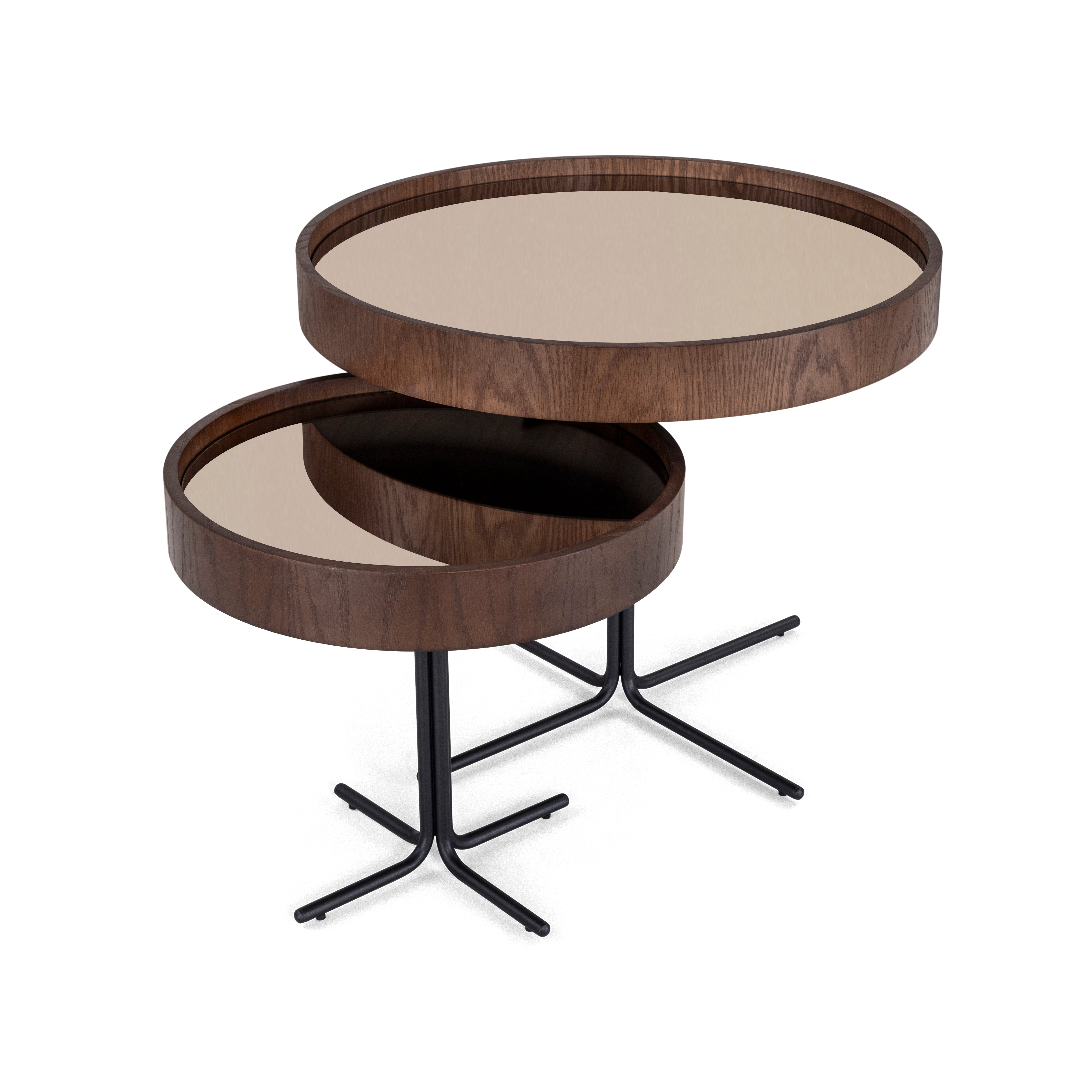 REGIA Side Table in Imbuia and Bronze Mirror 19x18"