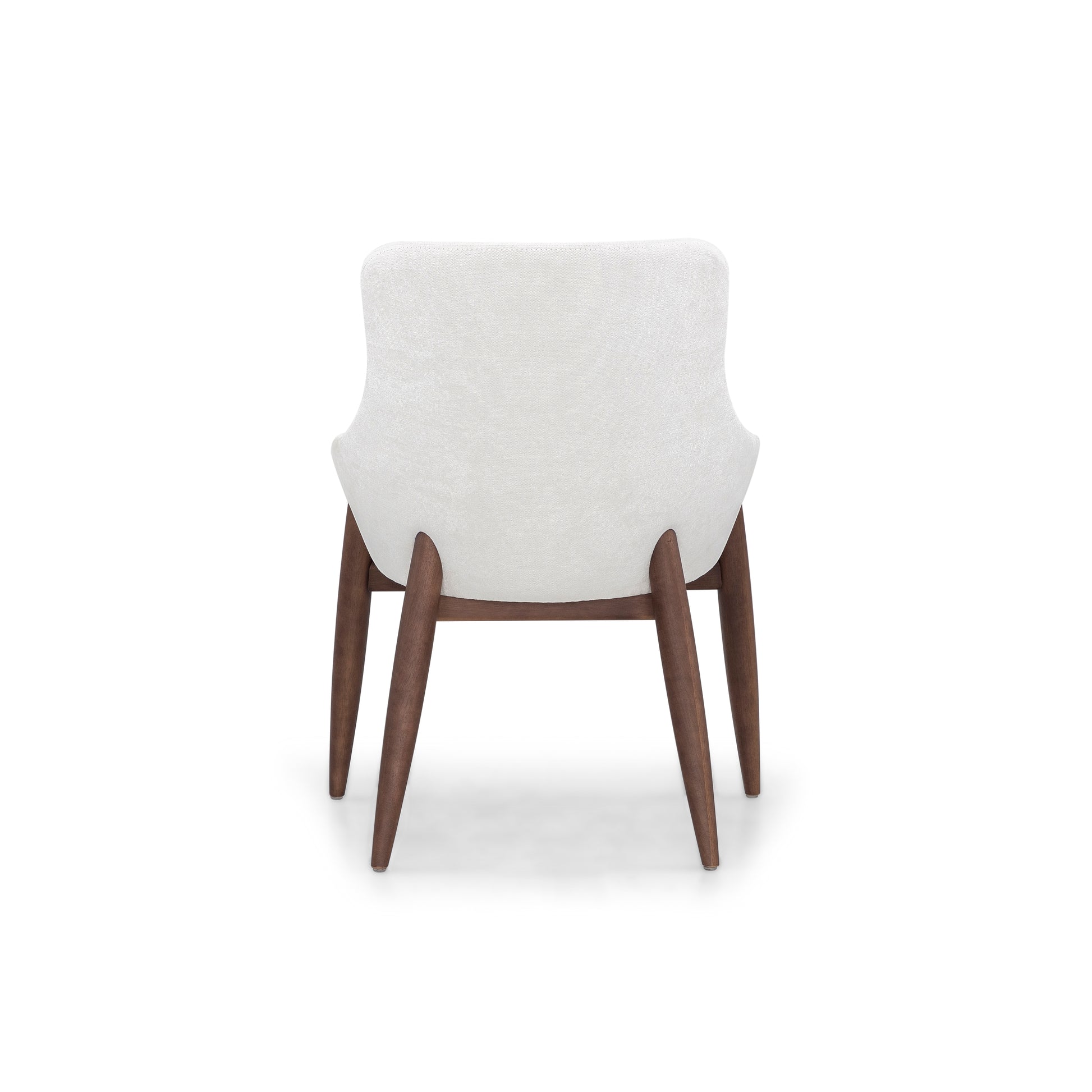 Chair with white cushioned backrest and wooden legs on a white background