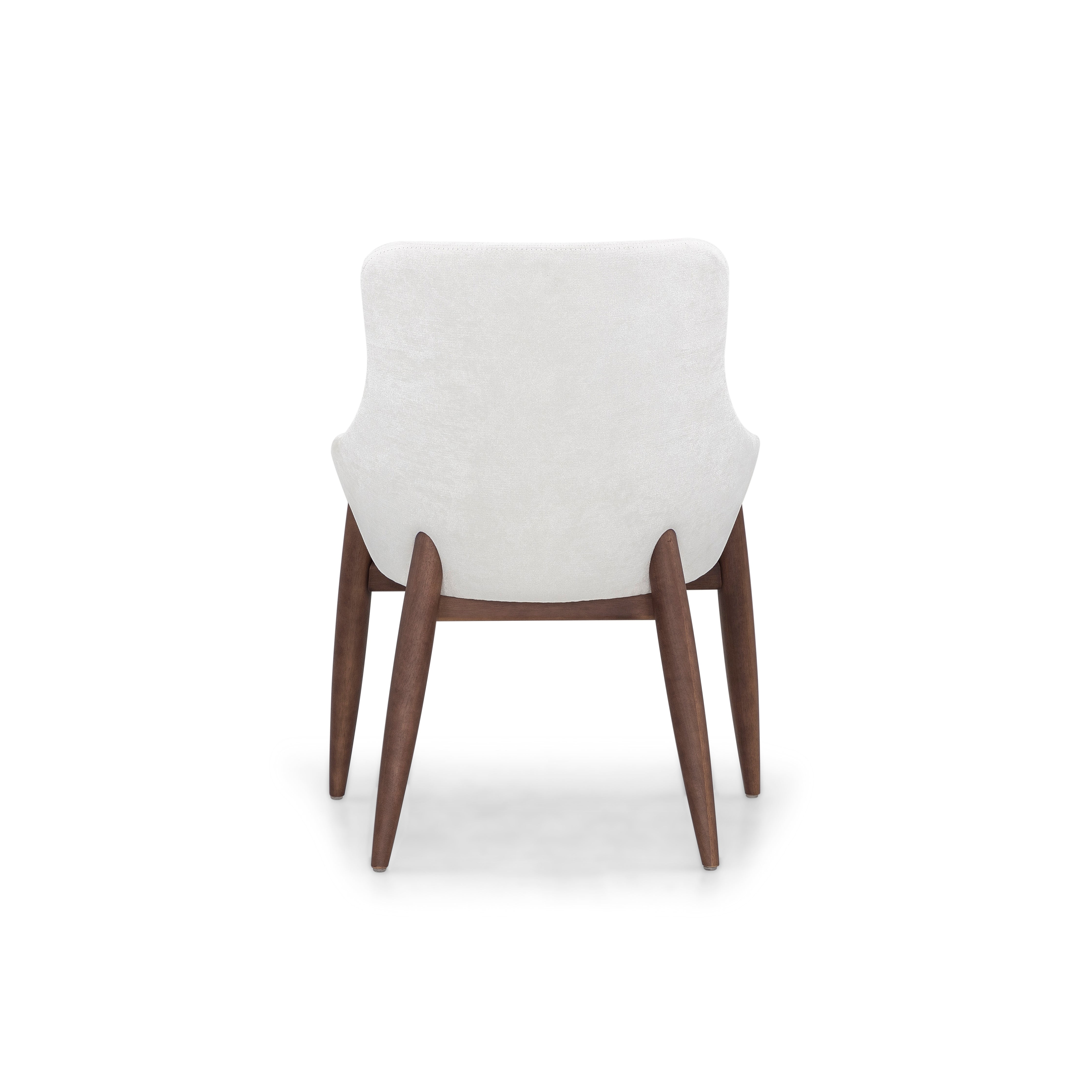 Chair with white cushioned backrest and wooden legs on a white background