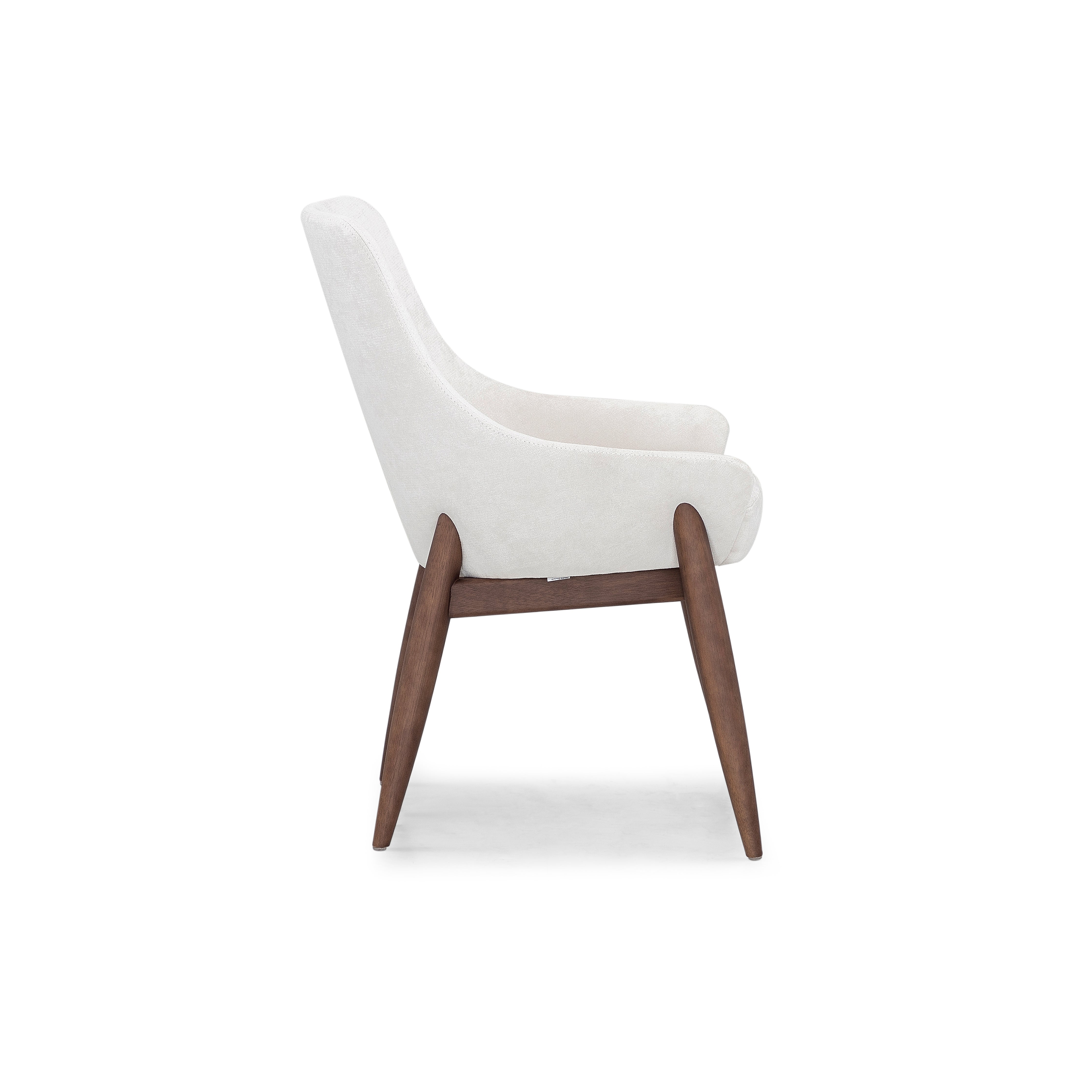 White chair with wooden legs on a white background