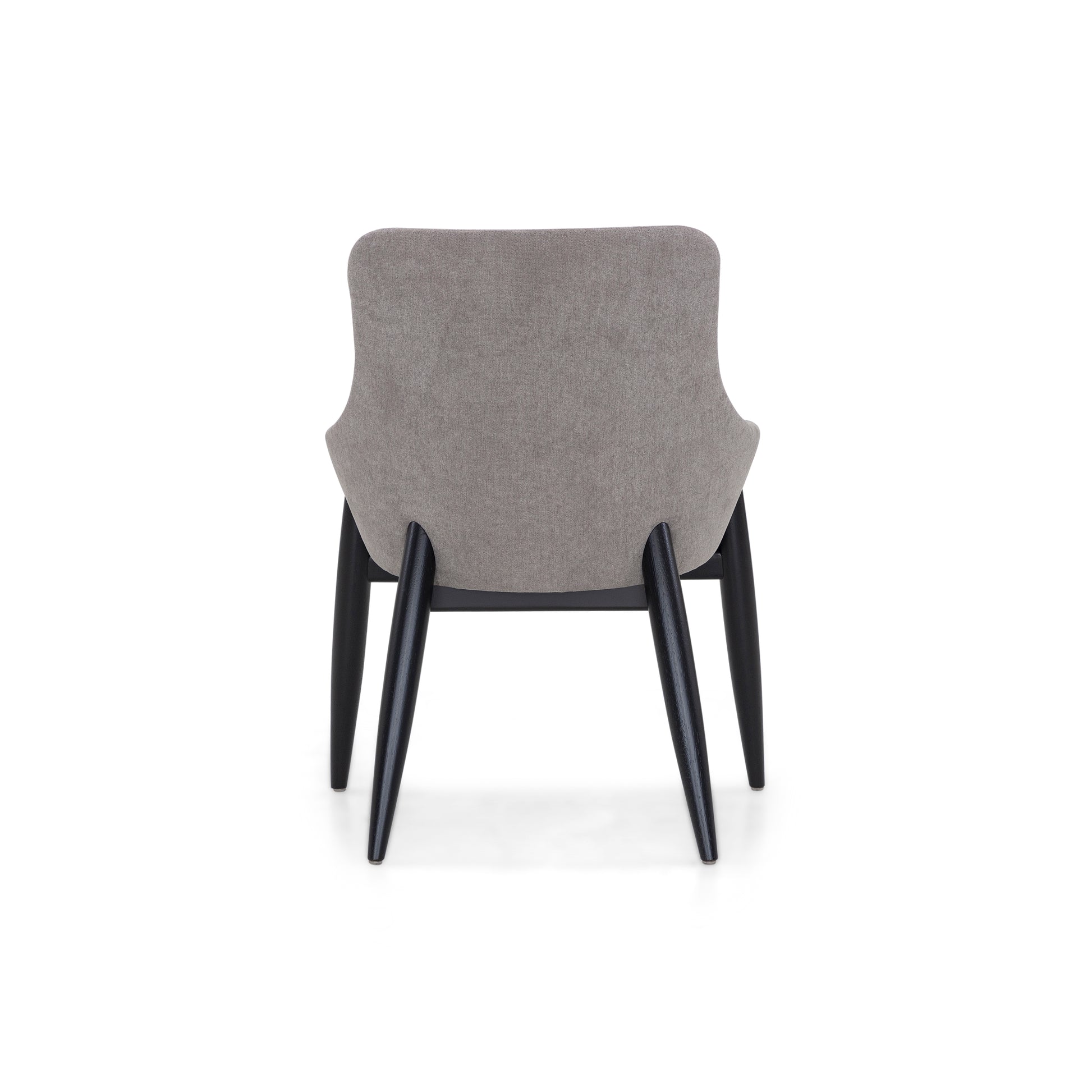 Chair with gray cushioned backrest and black legs on a white background