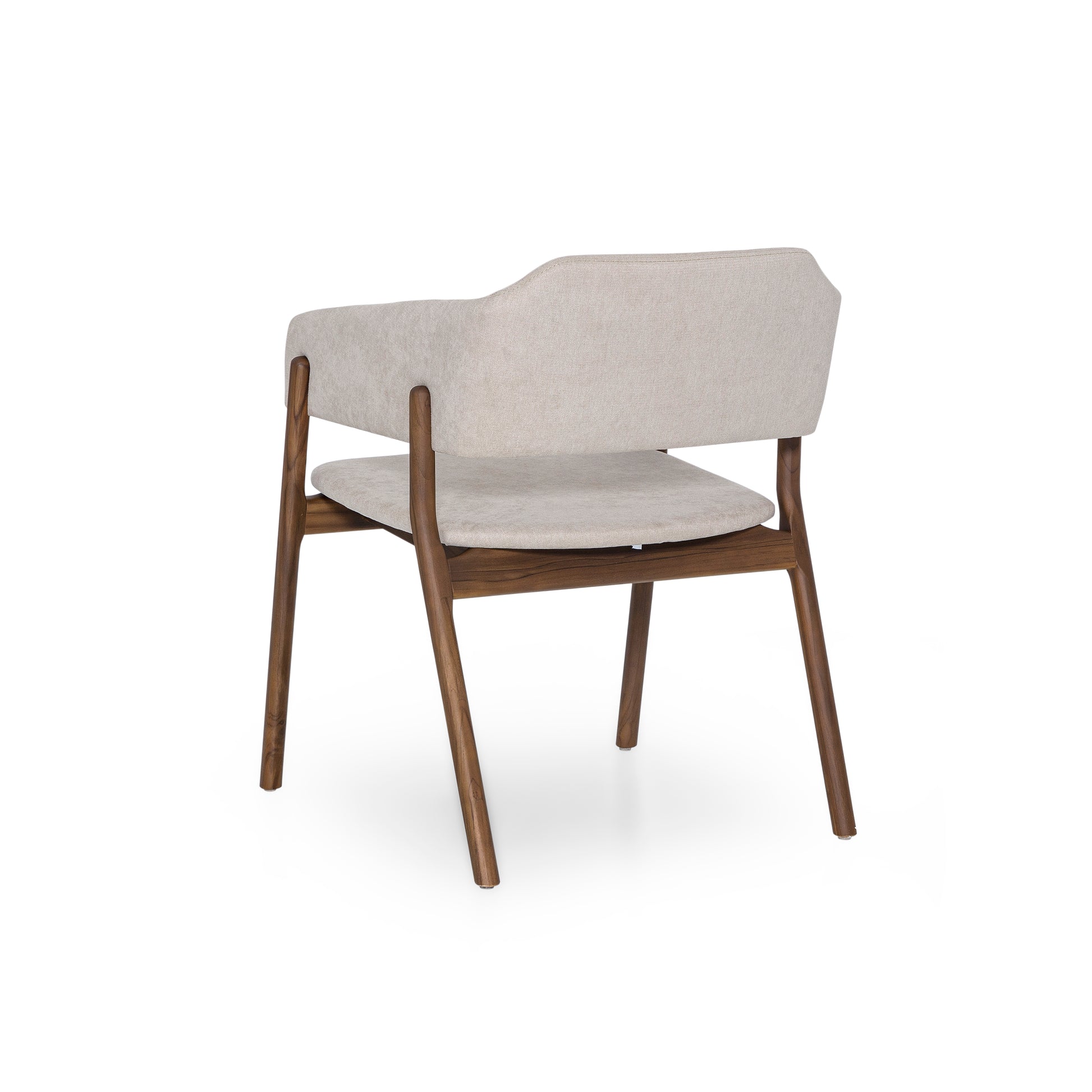 Chair with wooden frame and light gray cushion on a white background