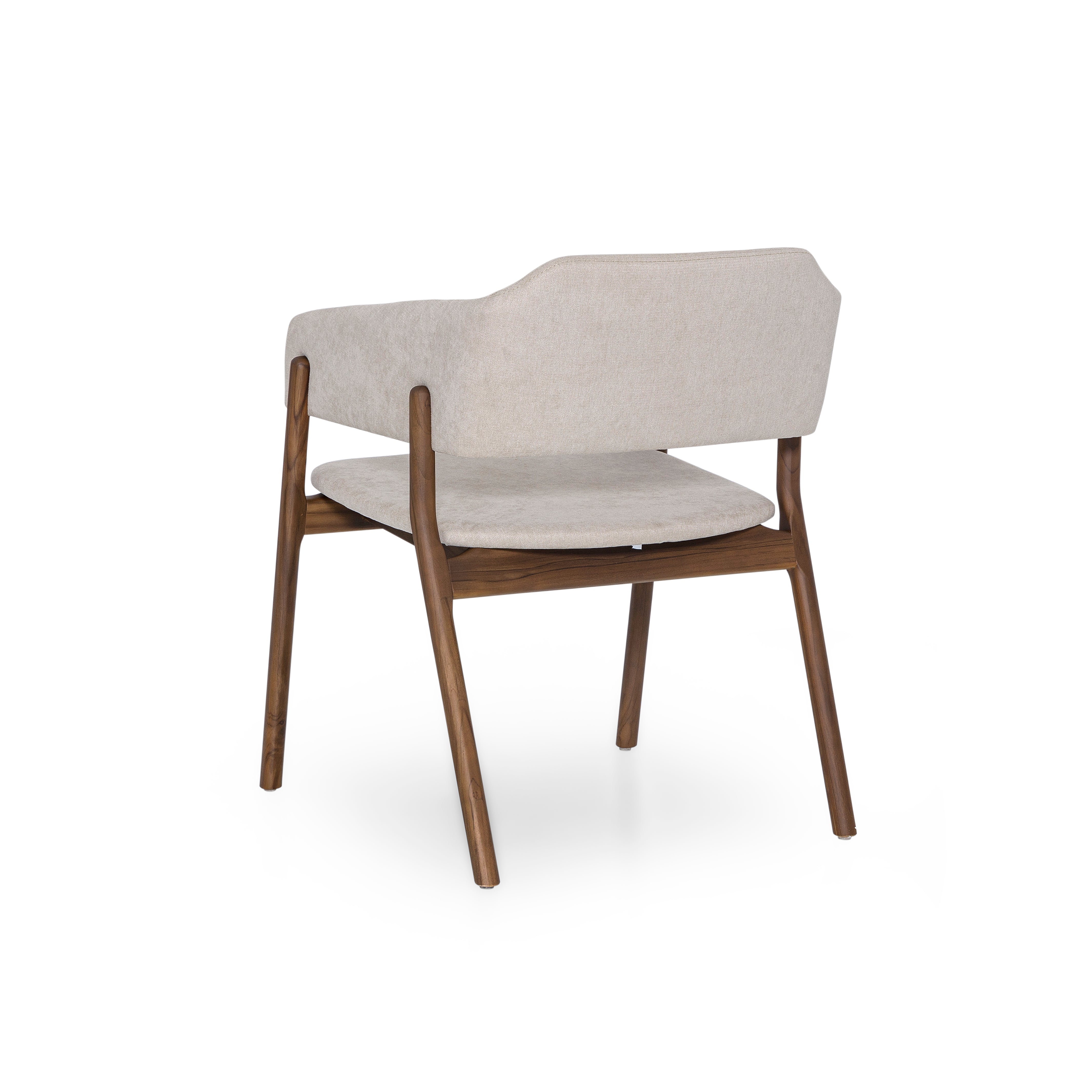 Chair with wooden frame and light gray cushion on a white background