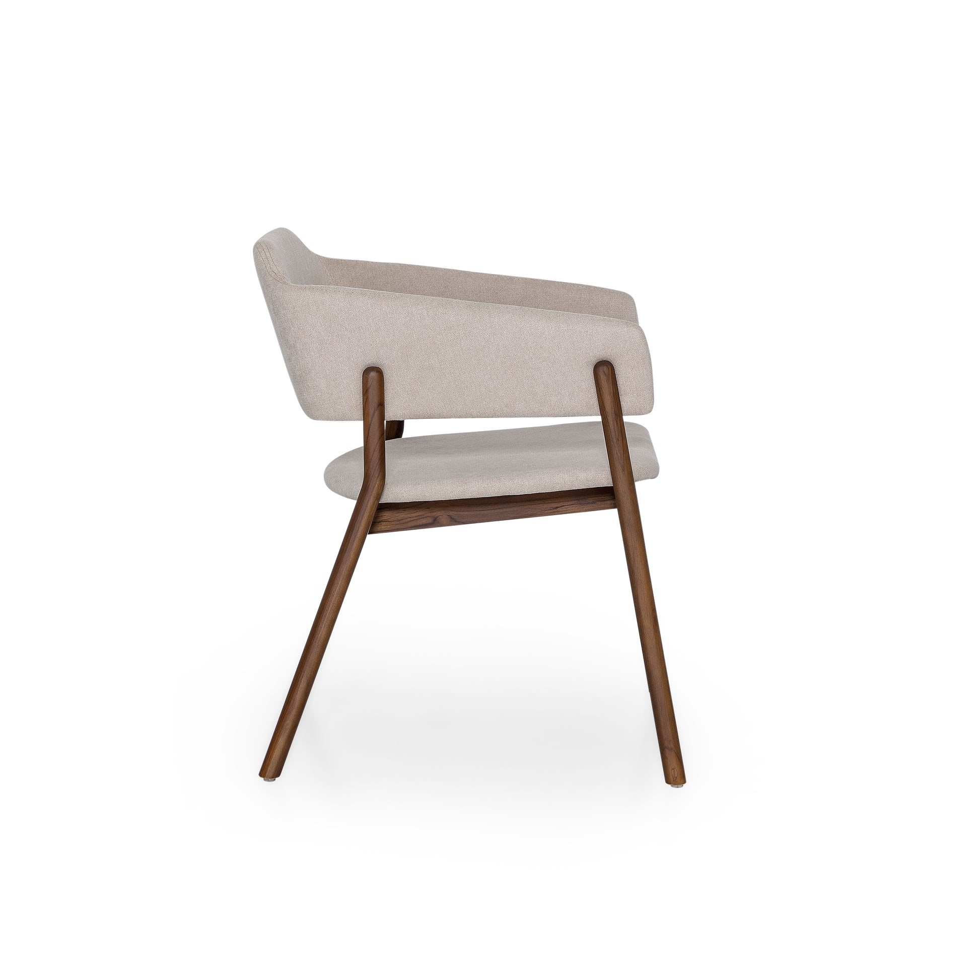 Modern chair with beige cushioned seat and backrest on a white background