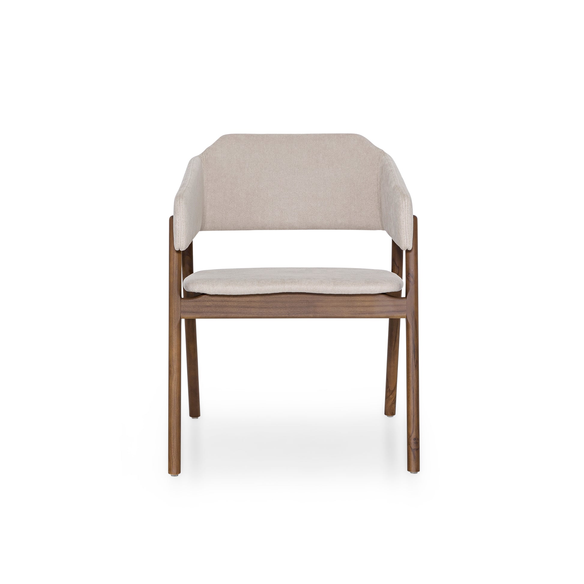 Chair with beige cushioned seat and backrest on a white background