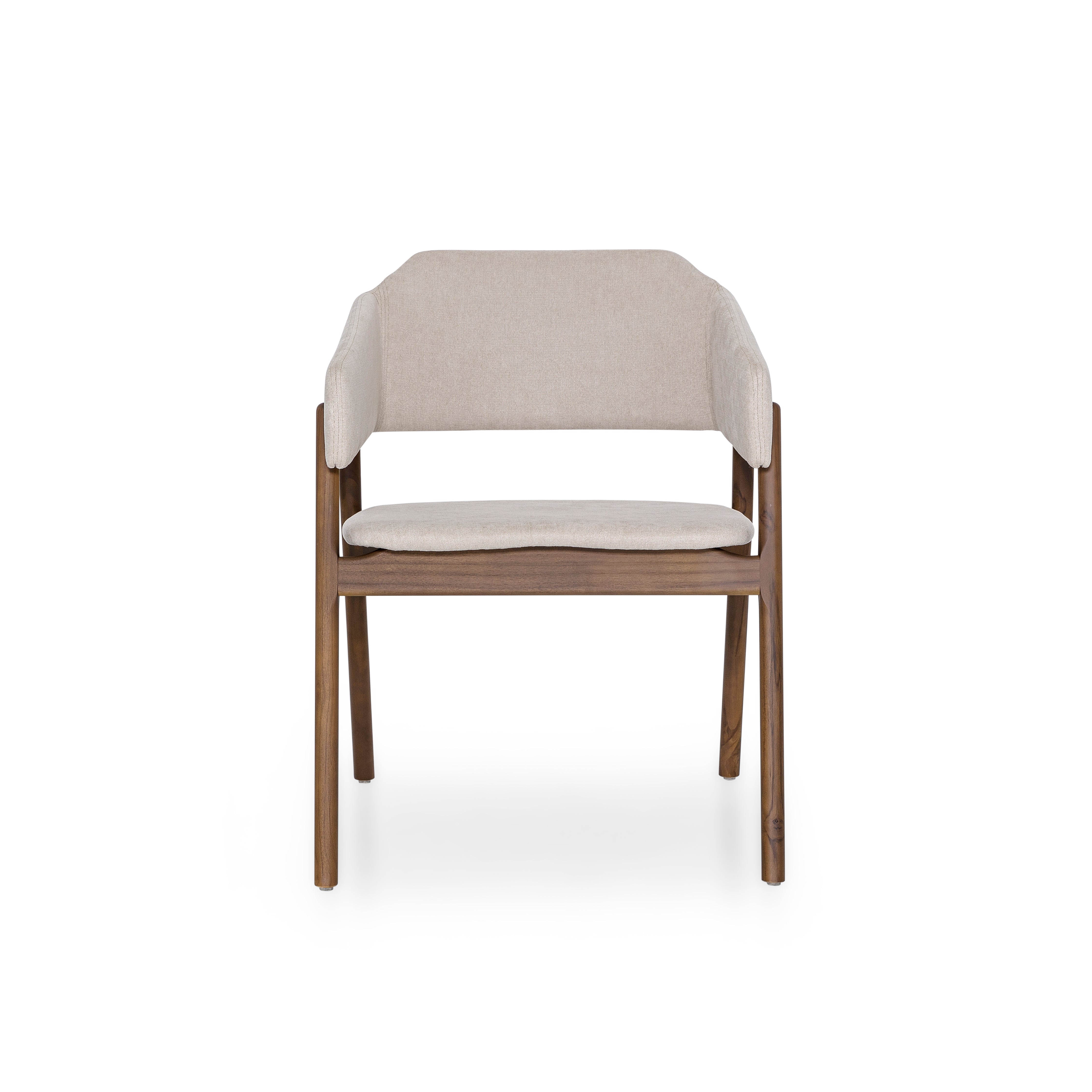 Chair with beige cushioned seat and backrest on a white background