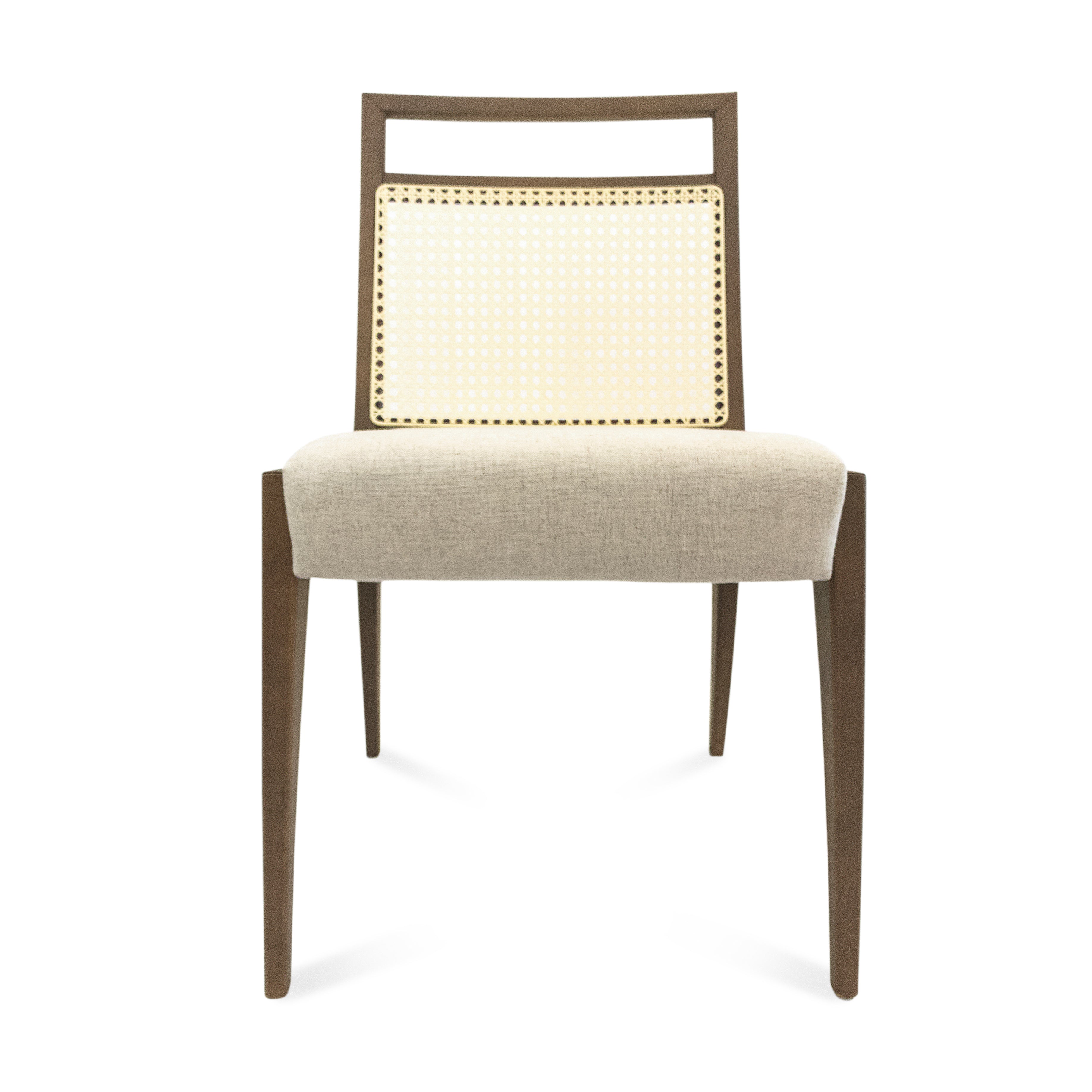 Chair with beige cushioned seat and backrest on a white background