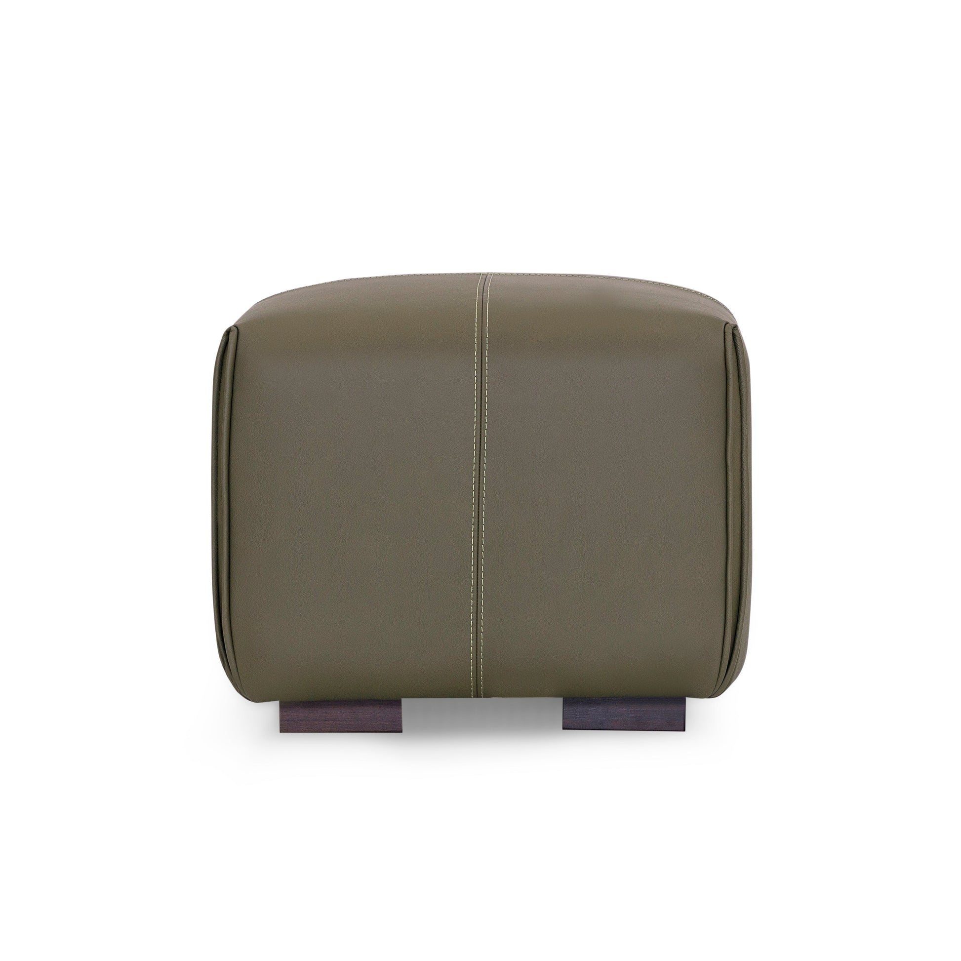 Green leather ottoman on a white background