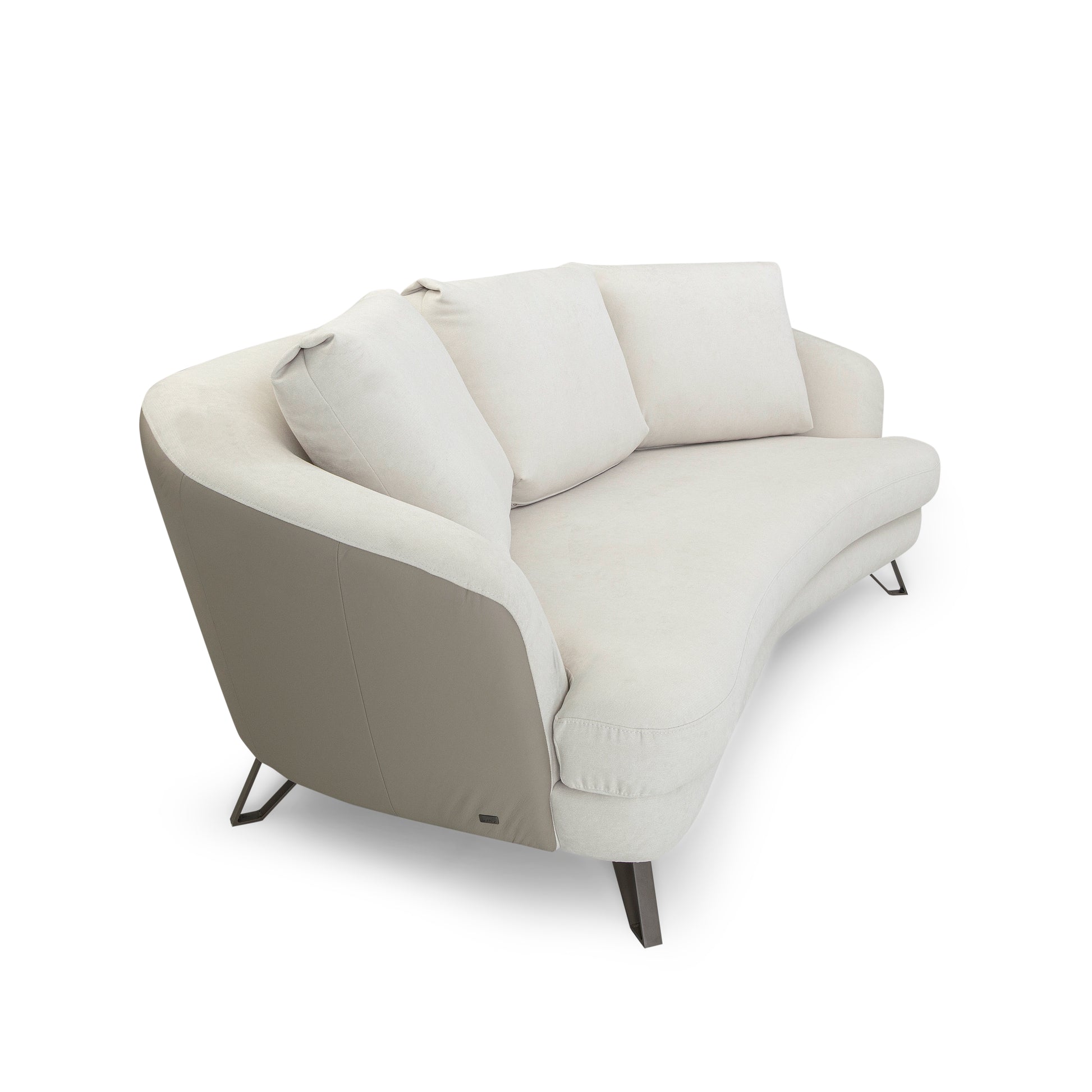 Modern white sofa with a textured armrest on a white background