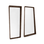 Two rectangular mirrors with wooden frames on a white background