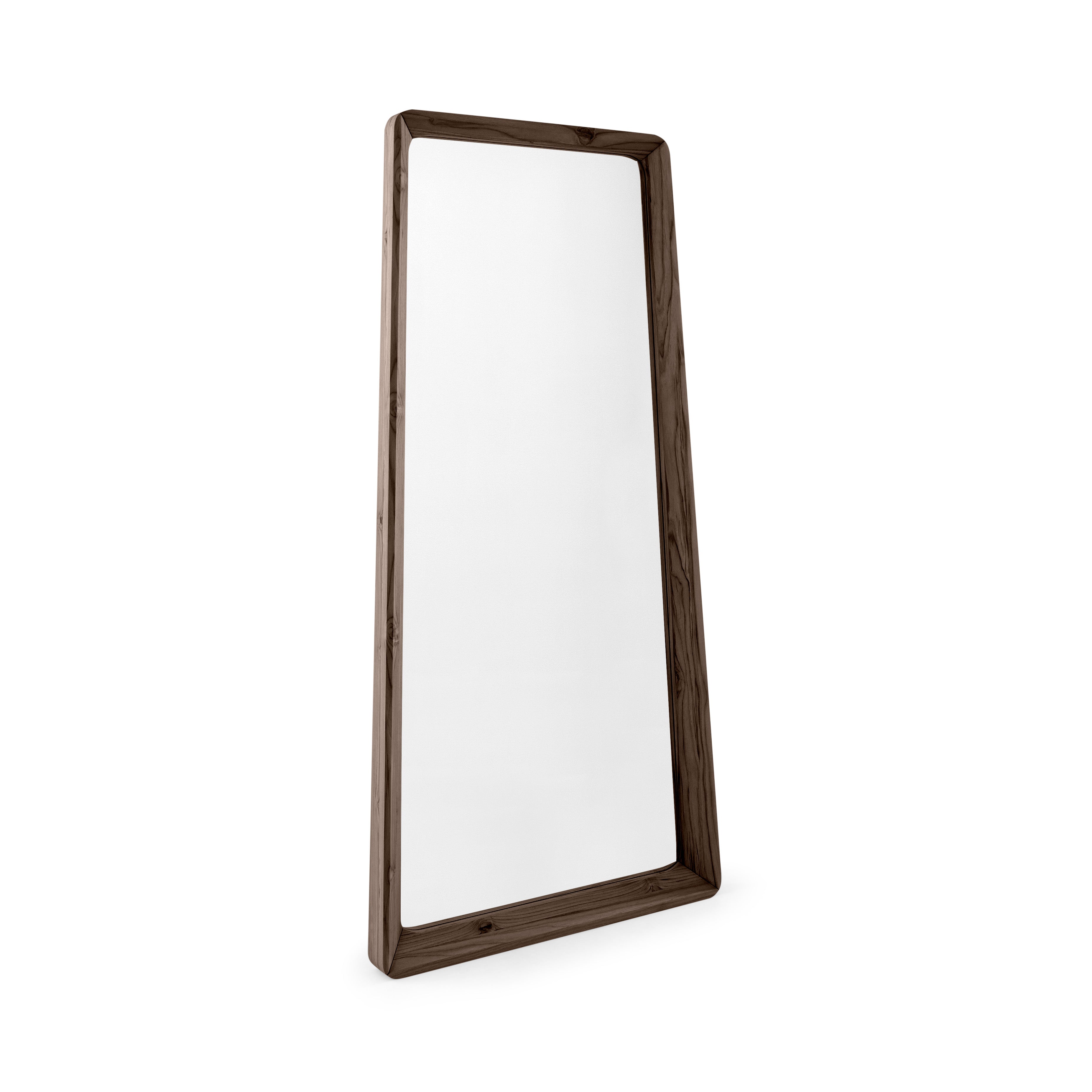 Rectangular mirror with a wooden frame on a white background