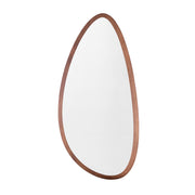 An oval-shaped mirror with a walnut frame.