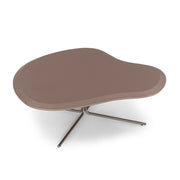A brown, modern style coffee table with a flat top and metal legs.