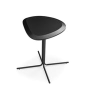 A black coffee table with a hard backrest and a round top, supported by four black metal legs.