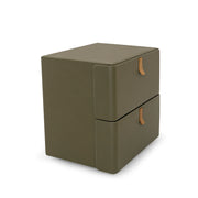 Green storage box with a lid on a white background