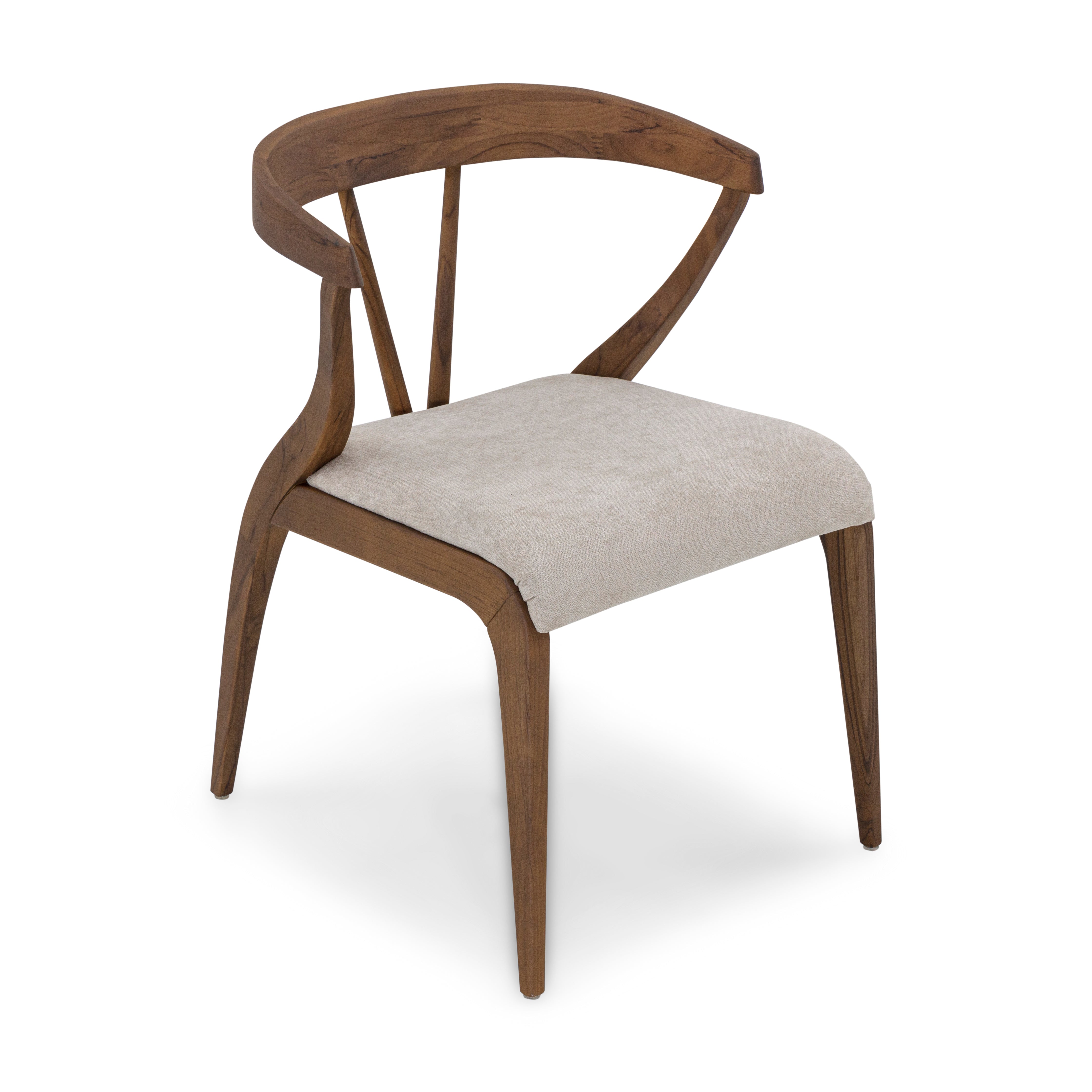 Wooden chair with a beige cushion on a white background