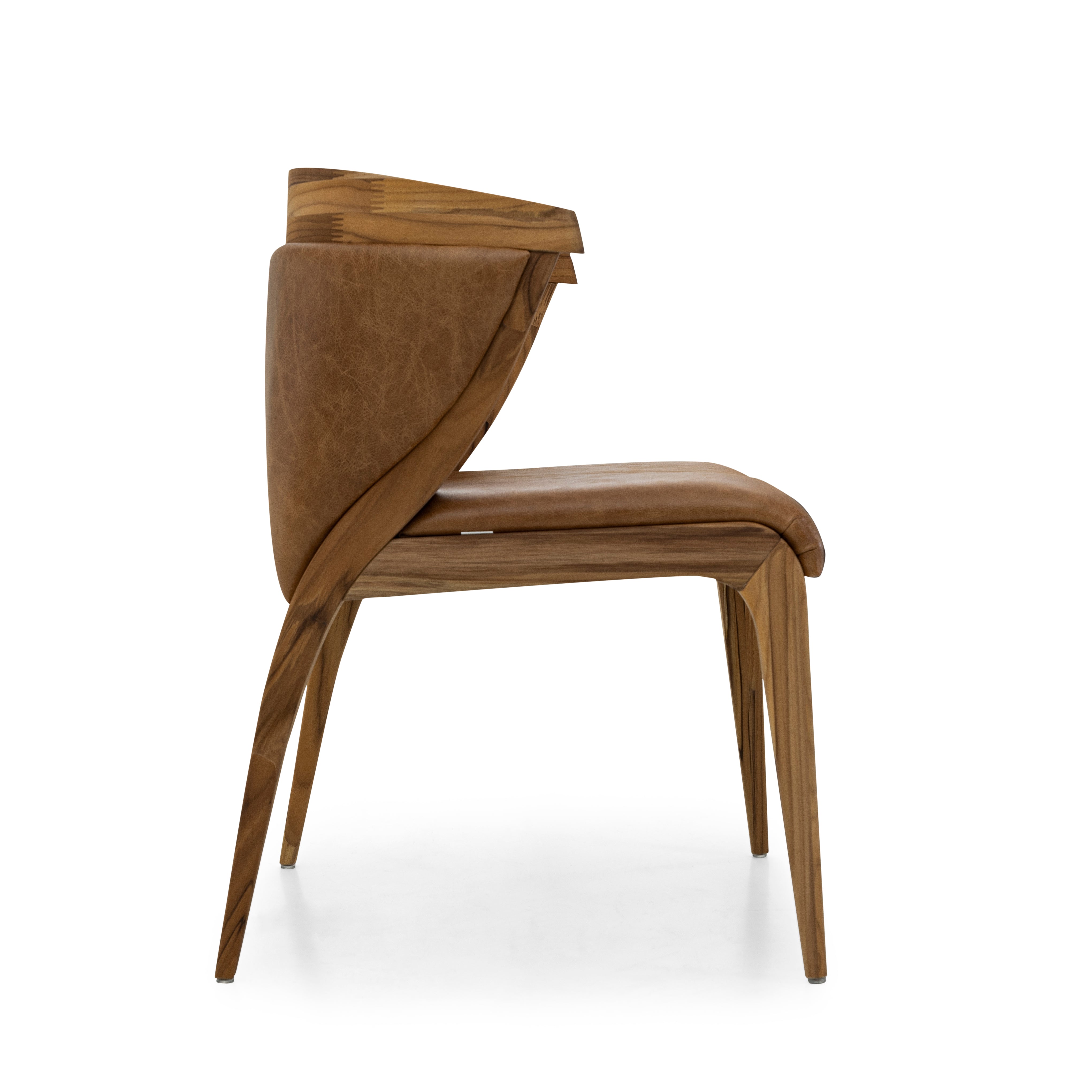 Wooden chair with a unique design on a white background