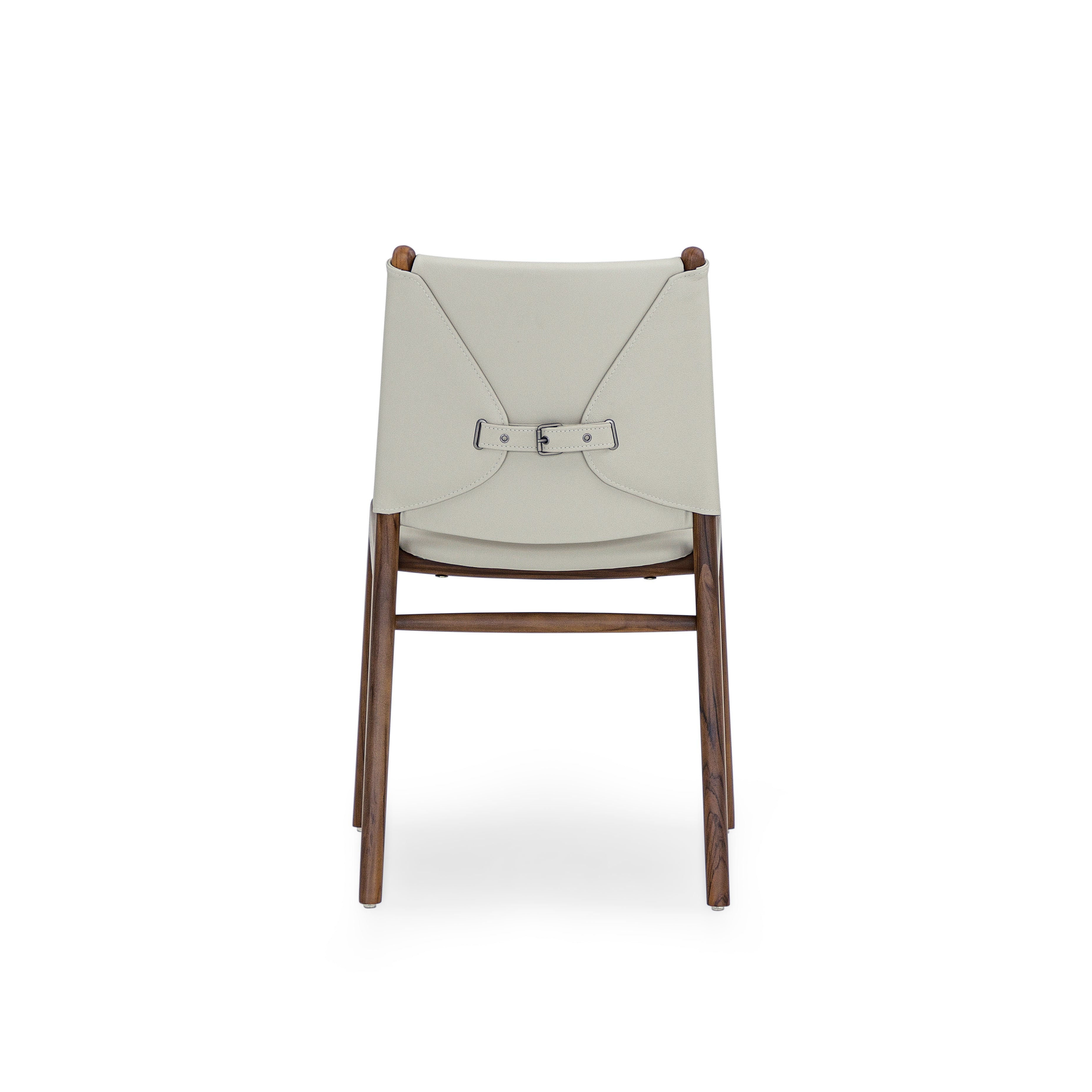 Chair with a beige cushion and wooden frame on a white background