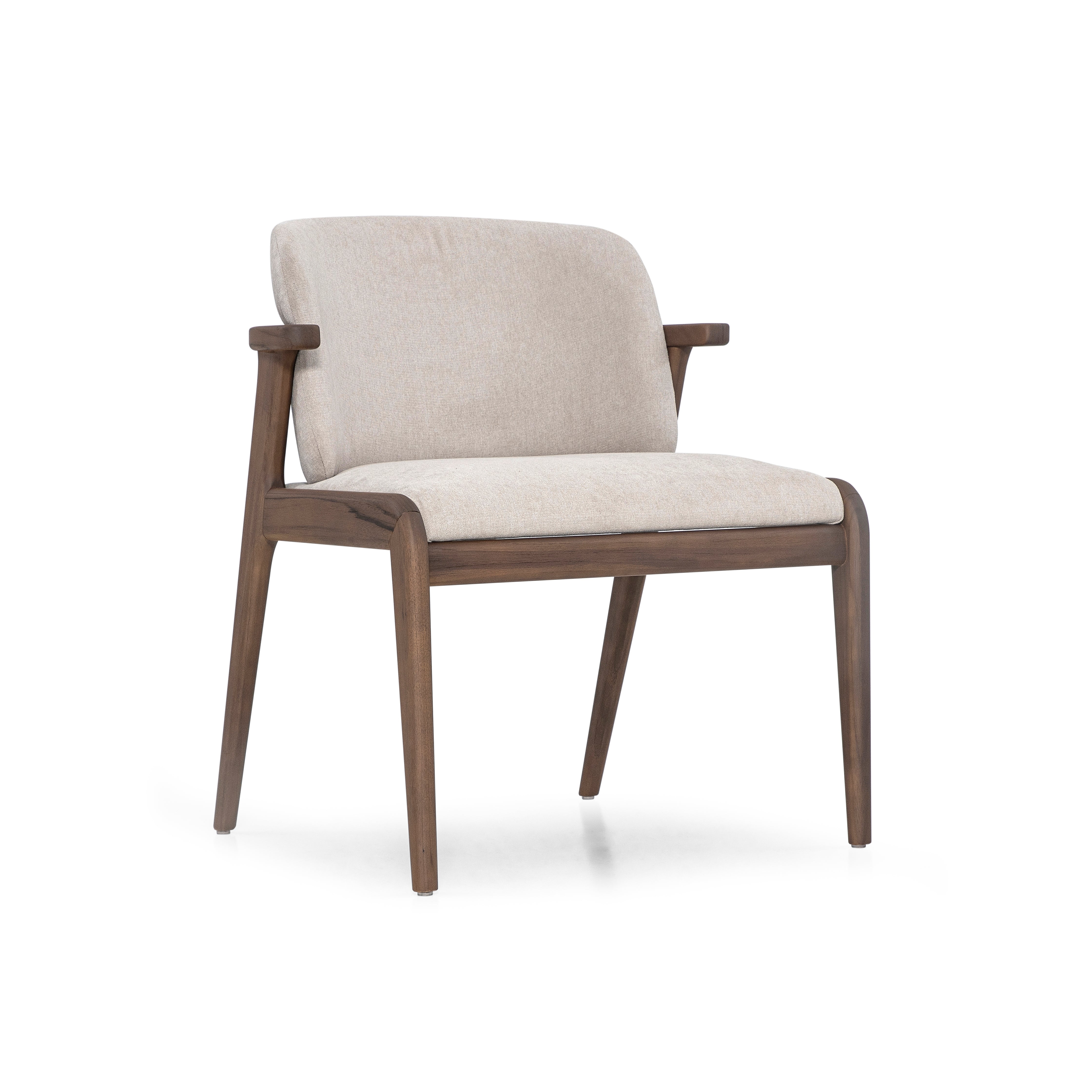 Modern chair with beige cushioned seat and backrest on a white background