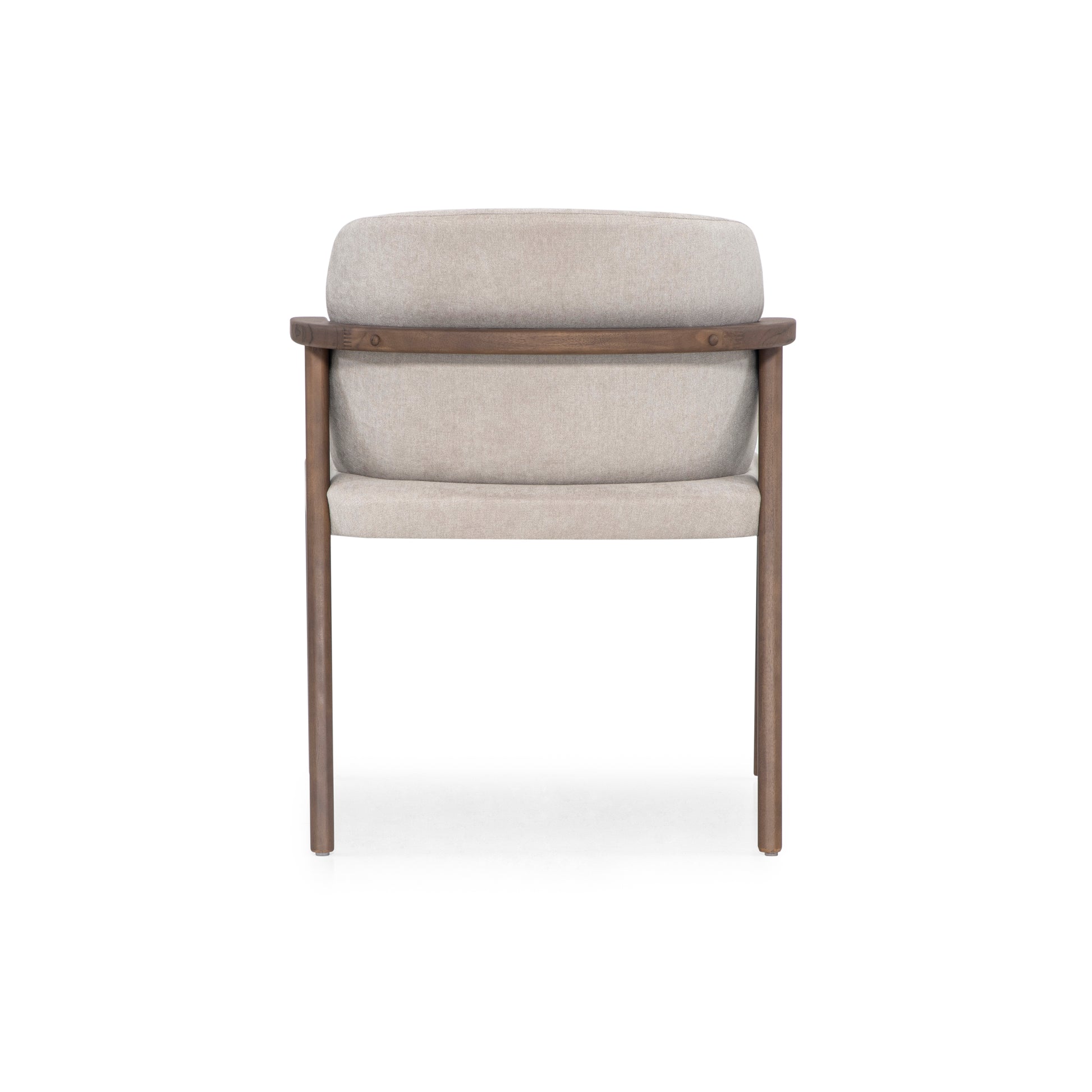 Chair with beige cushion and wooden frame on a white background