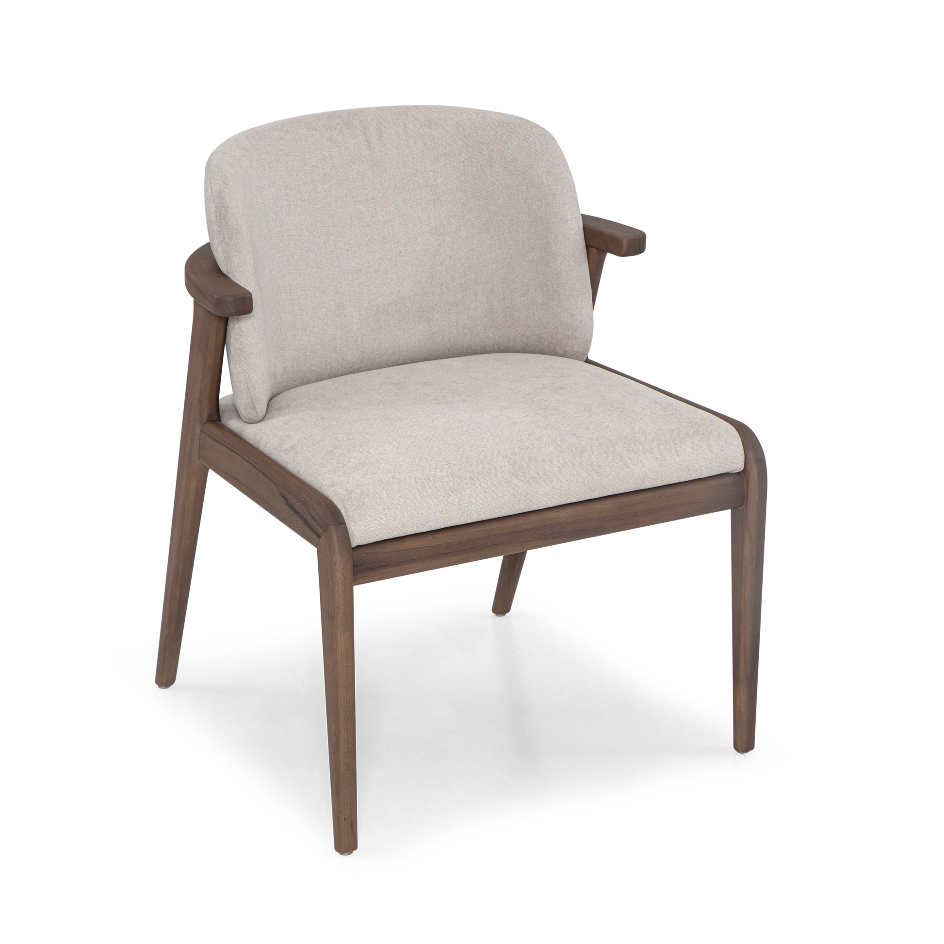 Chair with beige cushioned seat and backrest on a white background