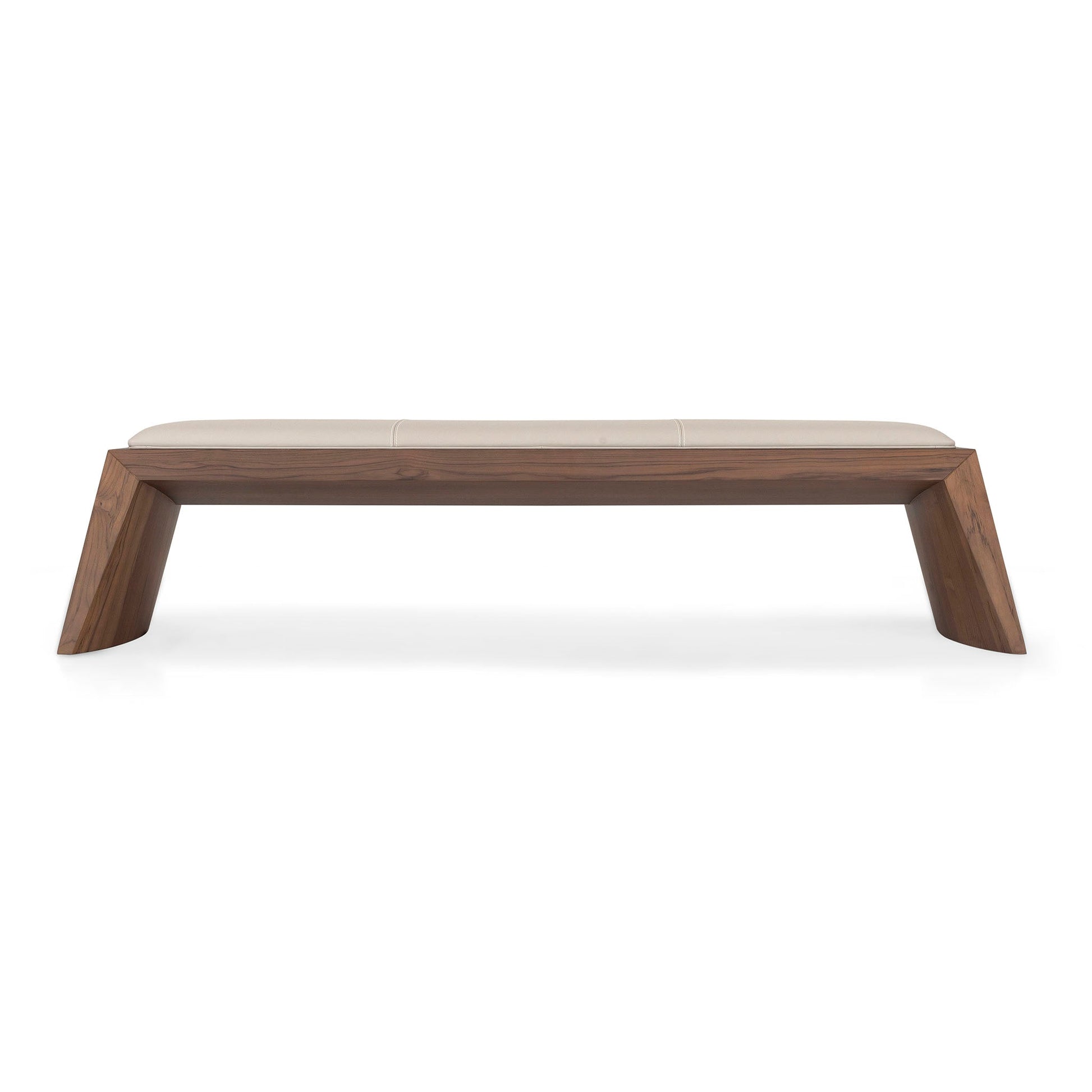 Wooden bench with a white cushion on a white background