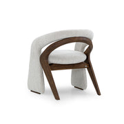 Modern chair with wooden frame and gray cushion on a white background