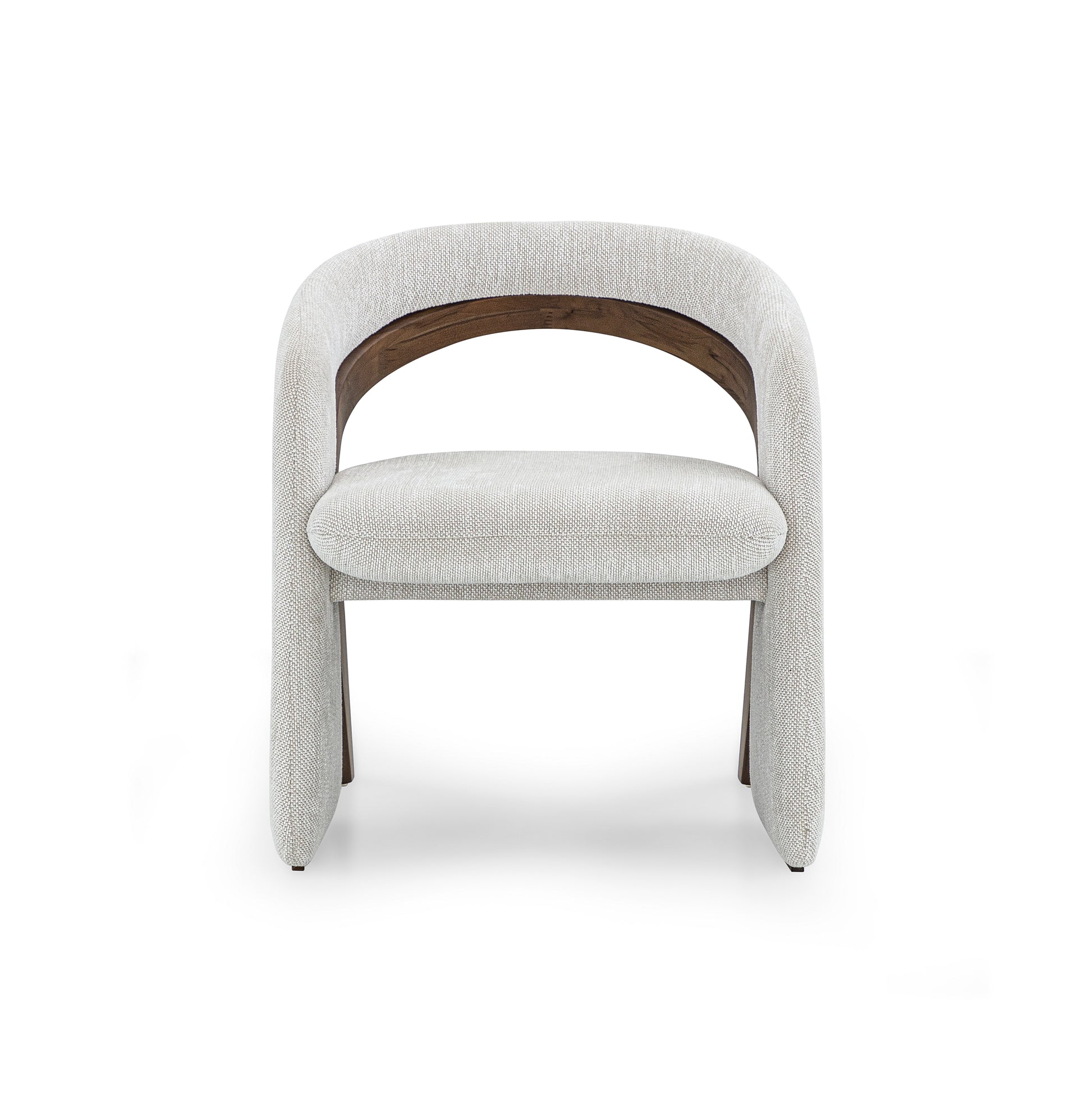 Modern chair with light gray upholstered seat and backrest on a white background