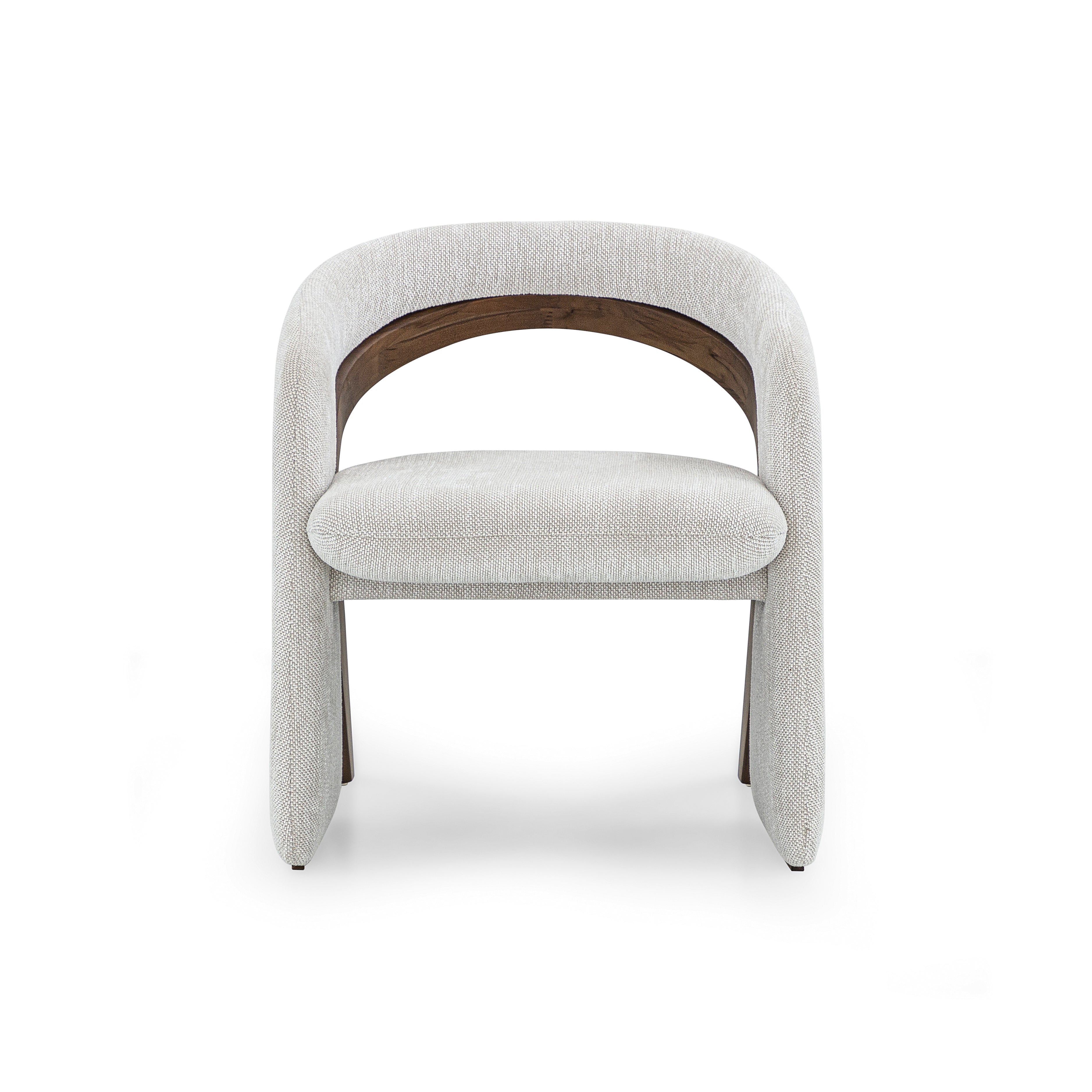 Modern chair with light gray upholstered seat and backrest on a white background