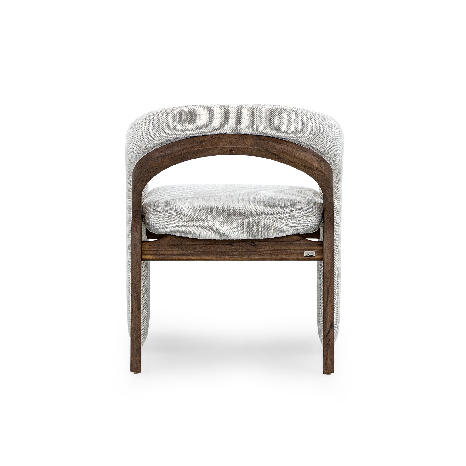 Chair with wooden frame and gray cushion on a white background