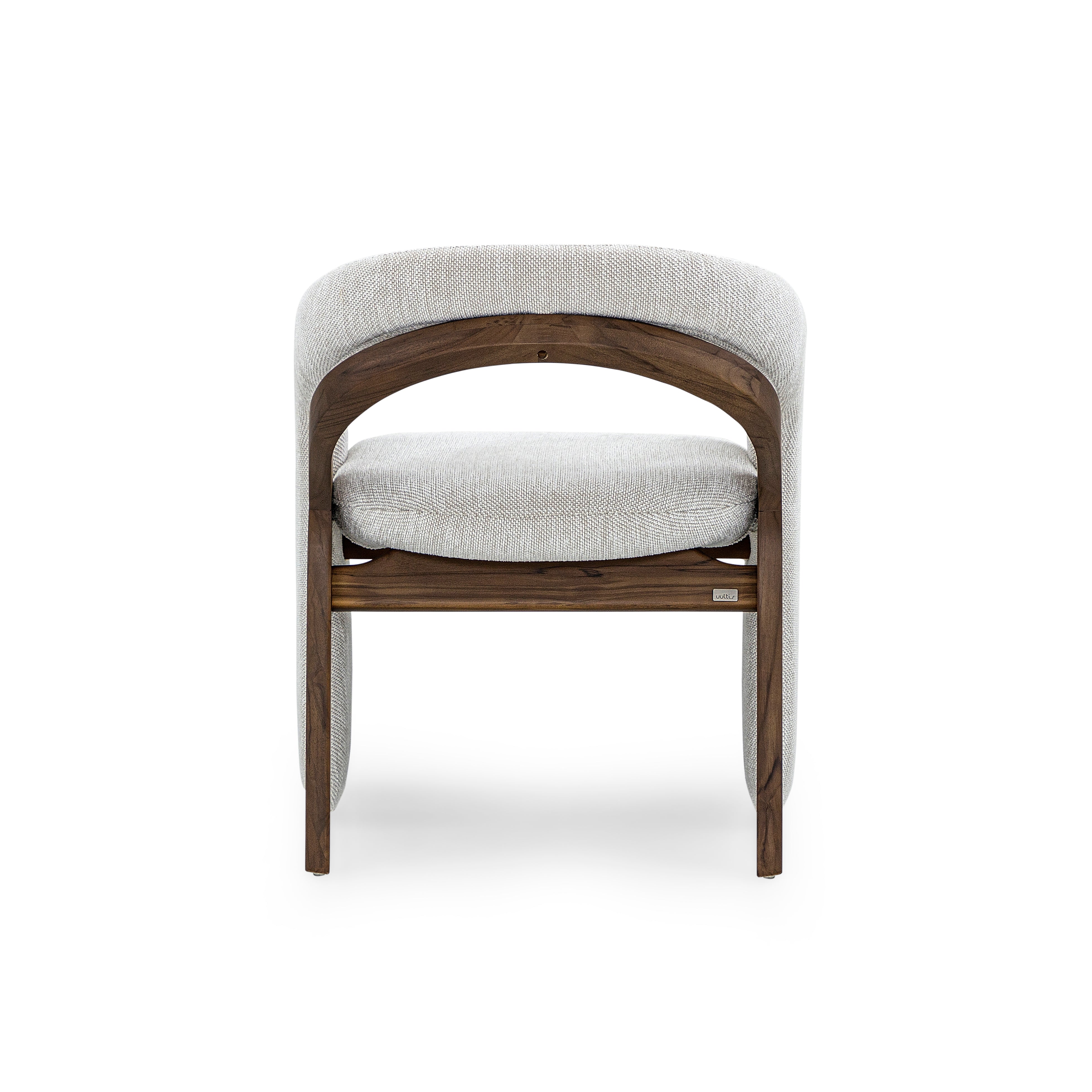 Chair with wooden frame and gray cushion on a white background