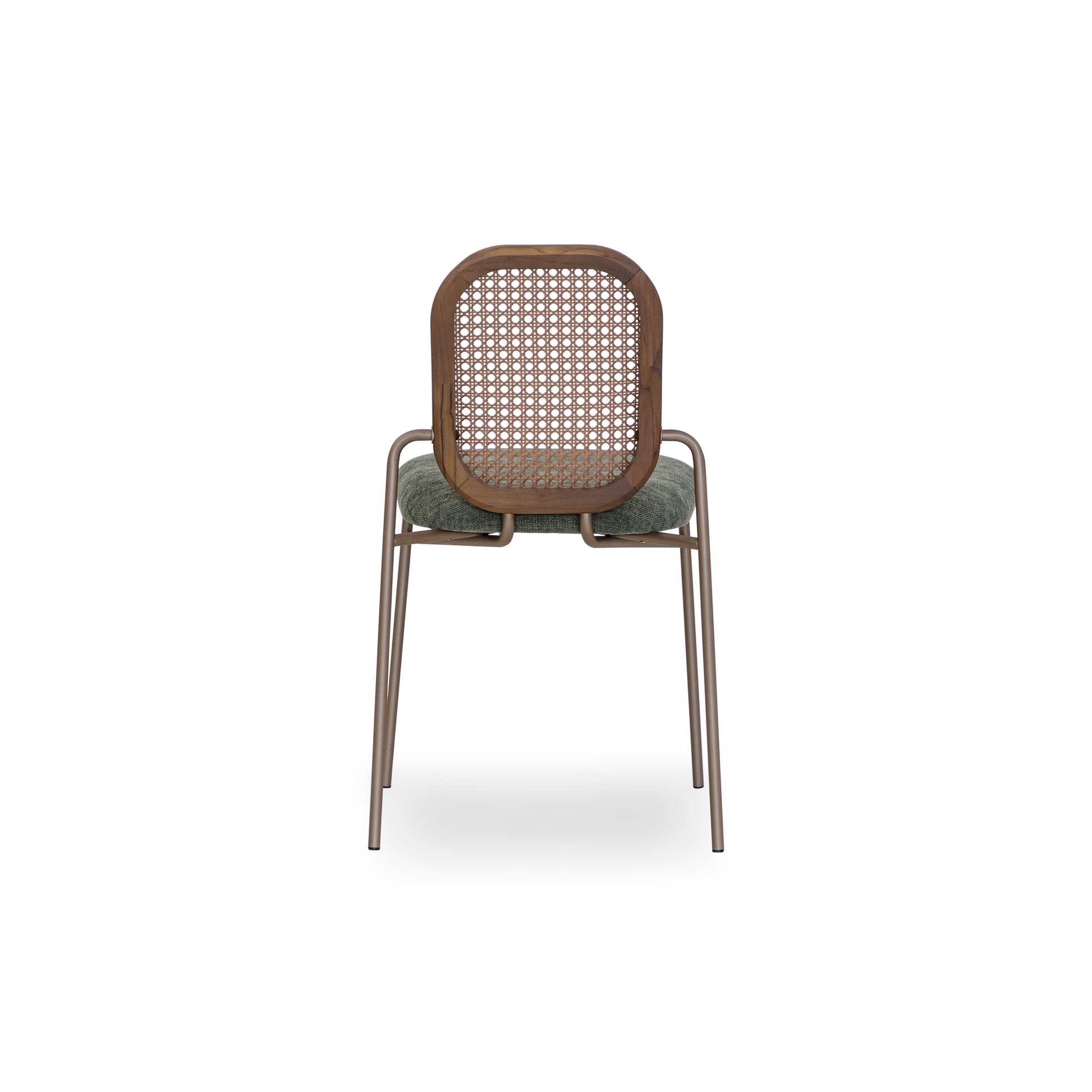Chair with wicker backrest and metal frame on a white background