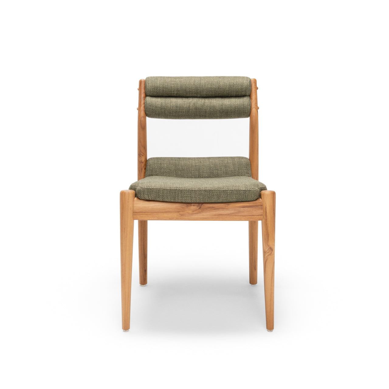 Wooden chair with green cushion on a white background