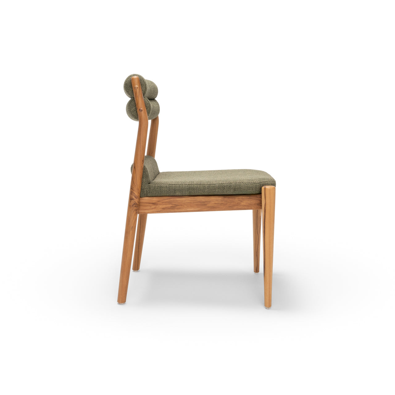 Wooden chair with green cushion on a white background