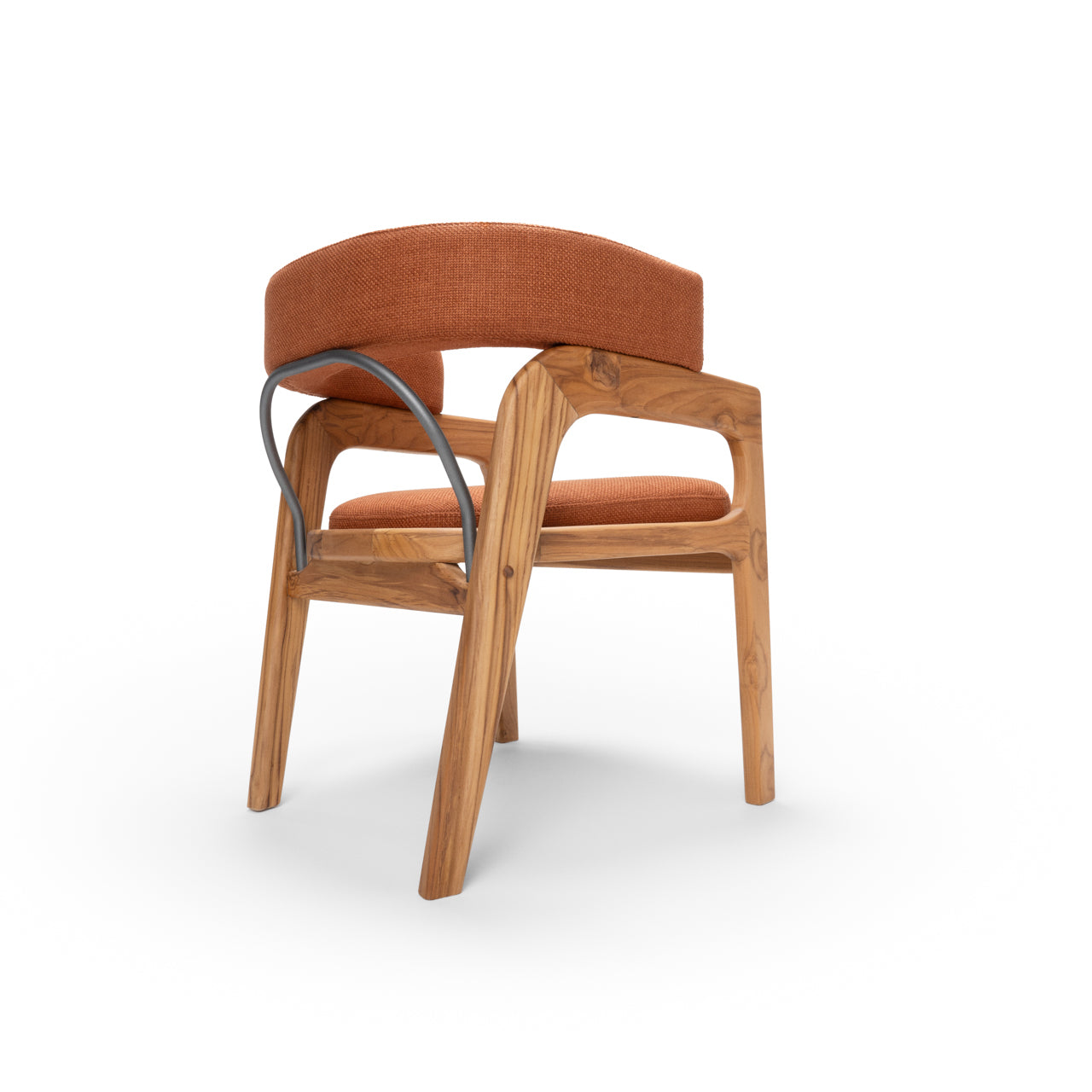 Wooden chair with orange cushion on a white background