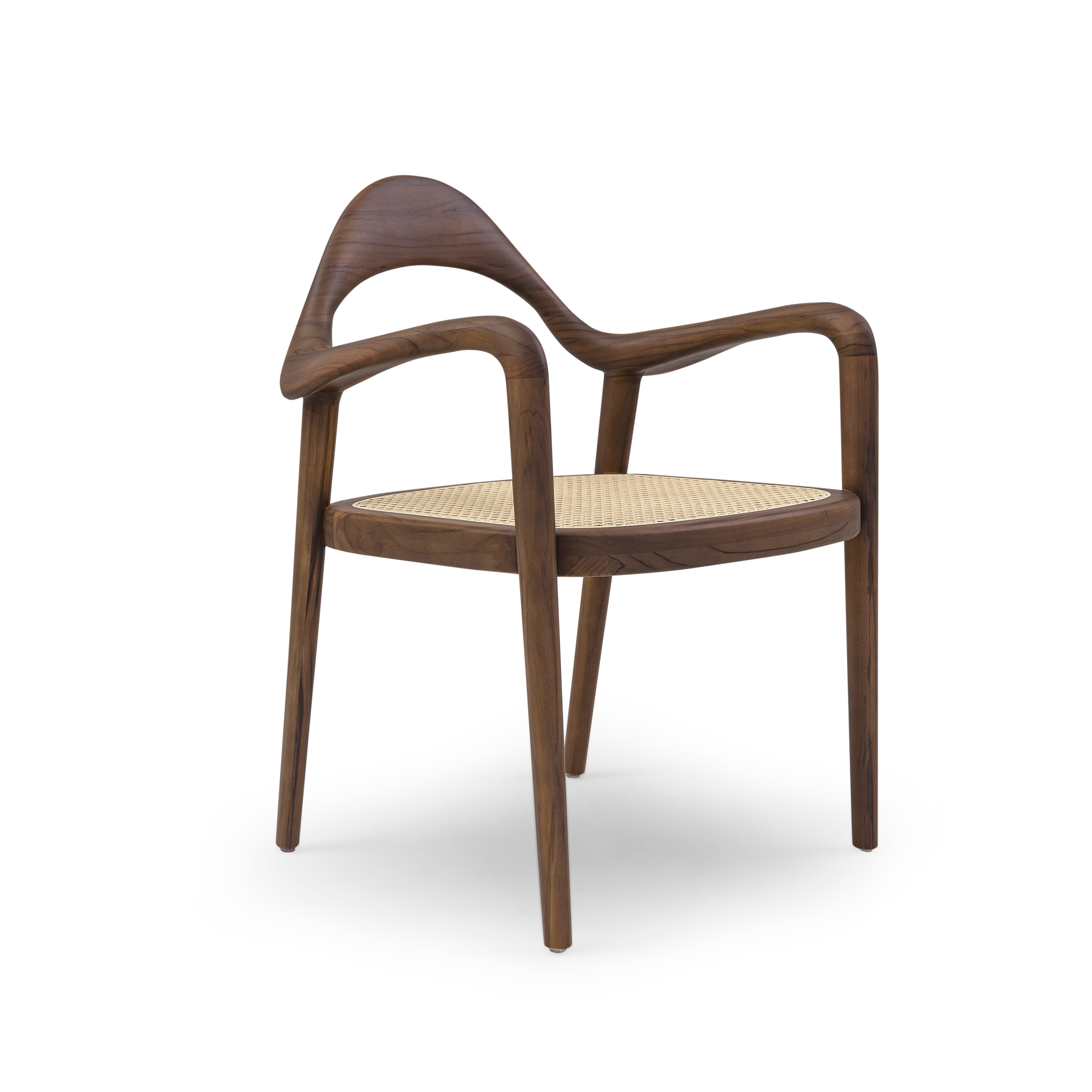 Wooden chair with woven seat on a white background