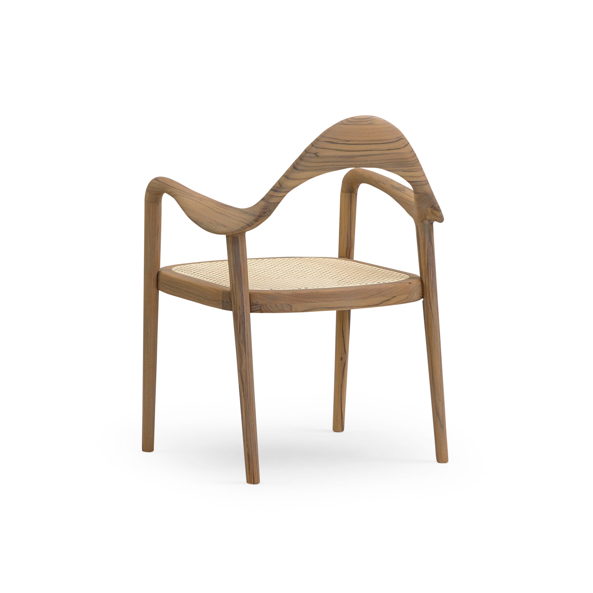 Wooden chair with wicker seat on a white background