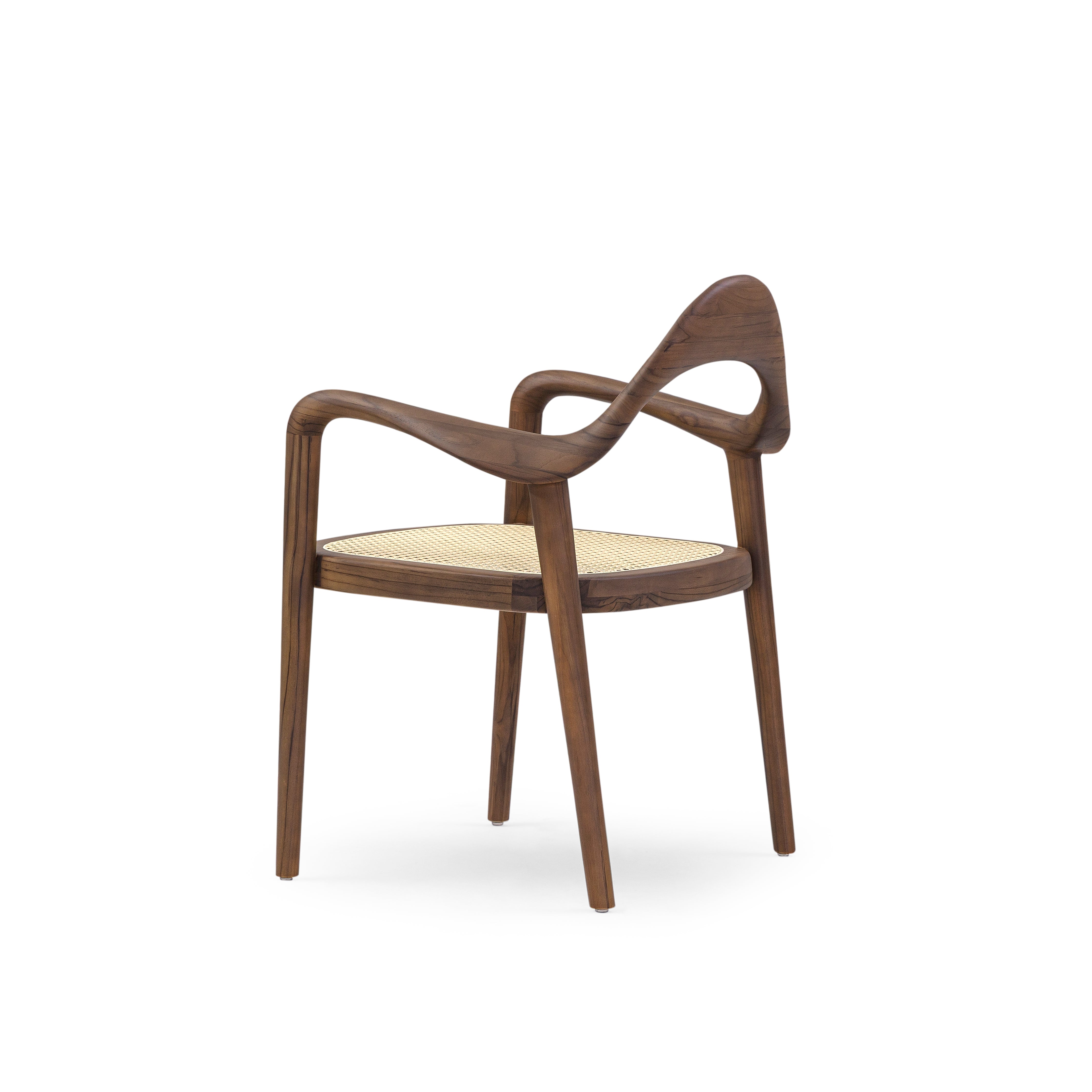 Wooden chair with a woven seat on a white background