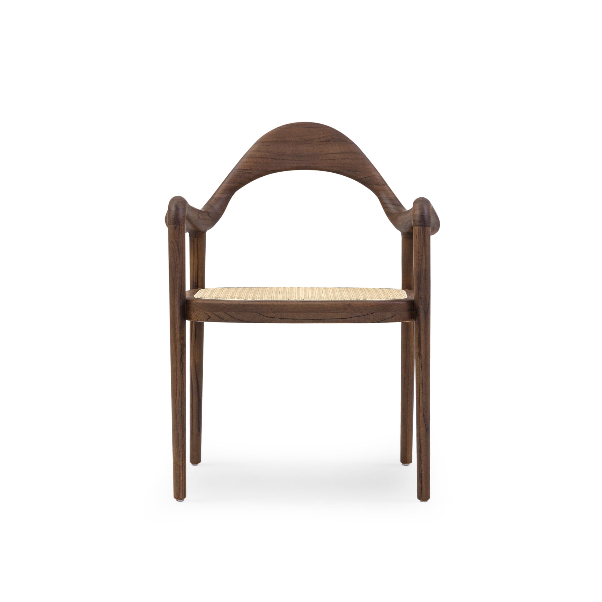 Wooden chair with wicker seat on a white background