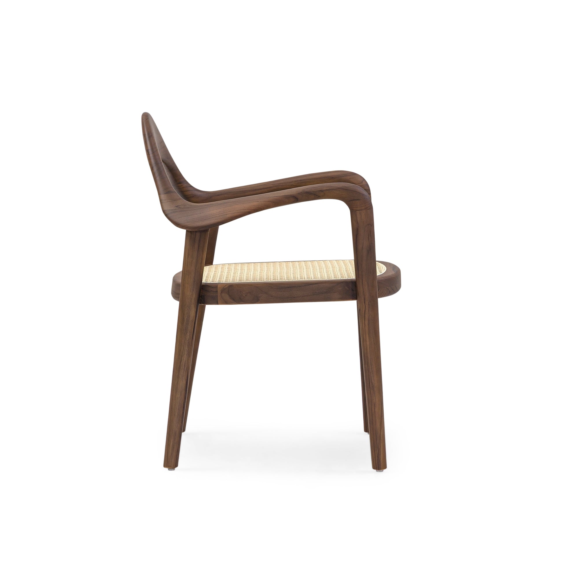 Wooden chair with a woven seat on a white background