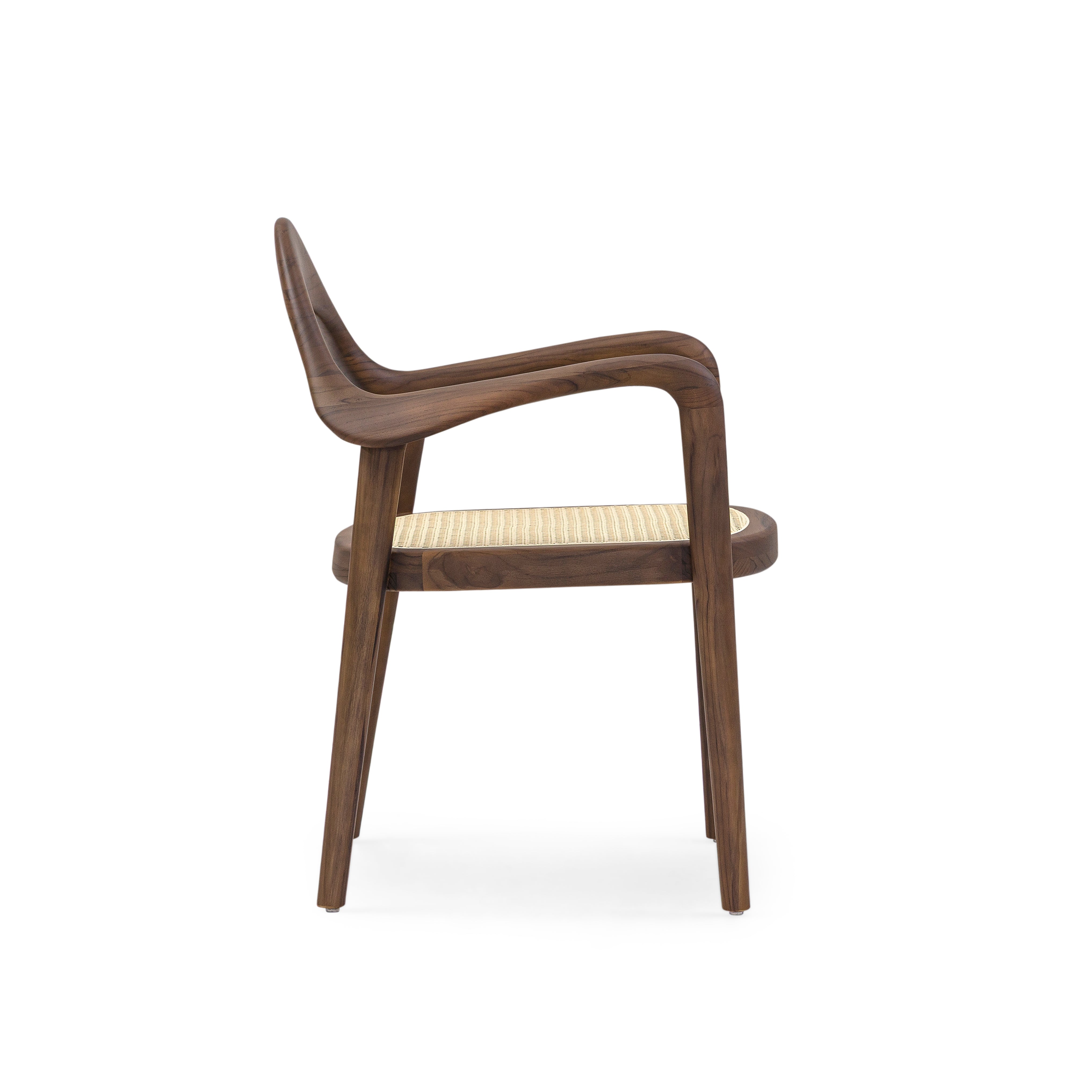 Wooden chair with a woven seat on a white background