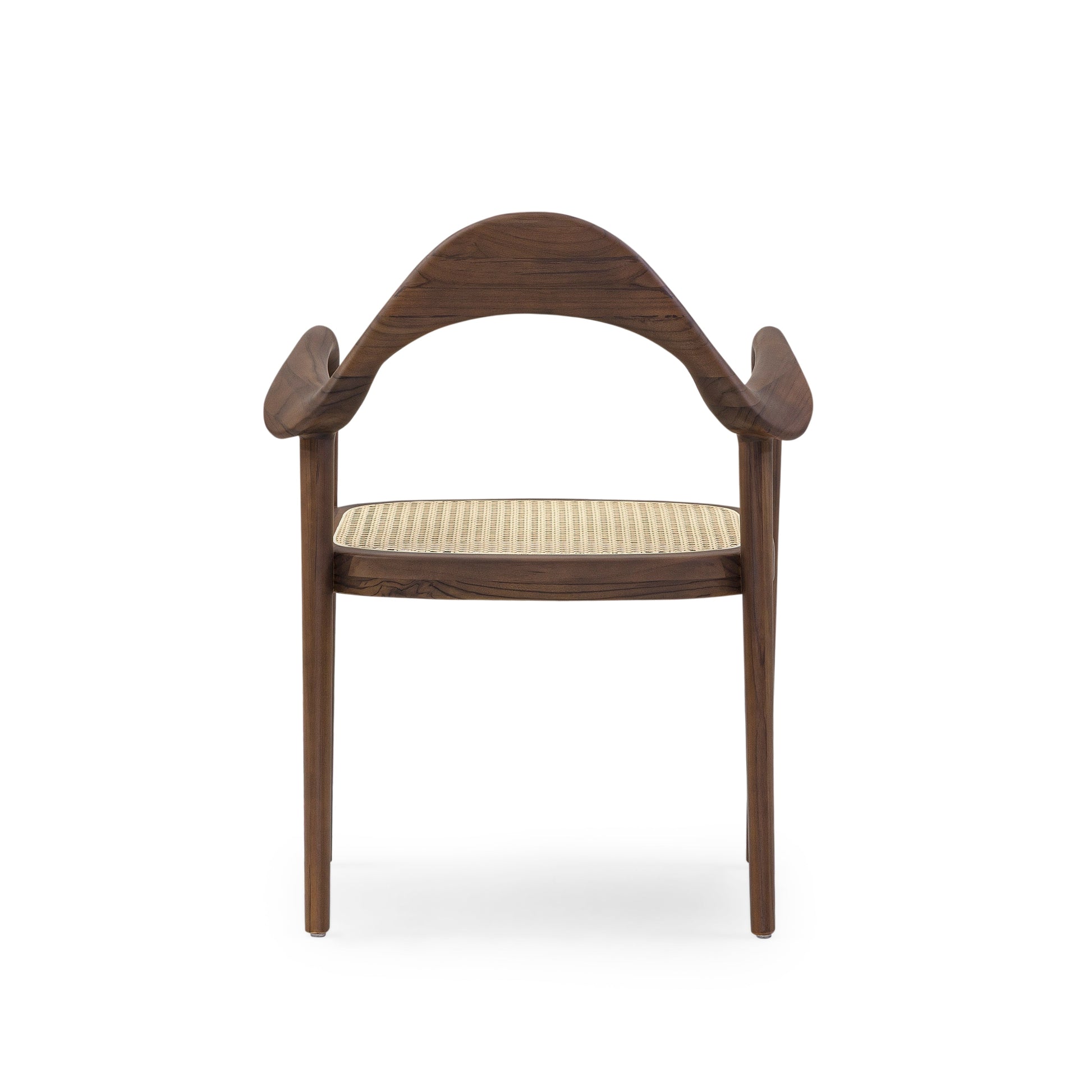 Wooden chair with wicker seat on a white background