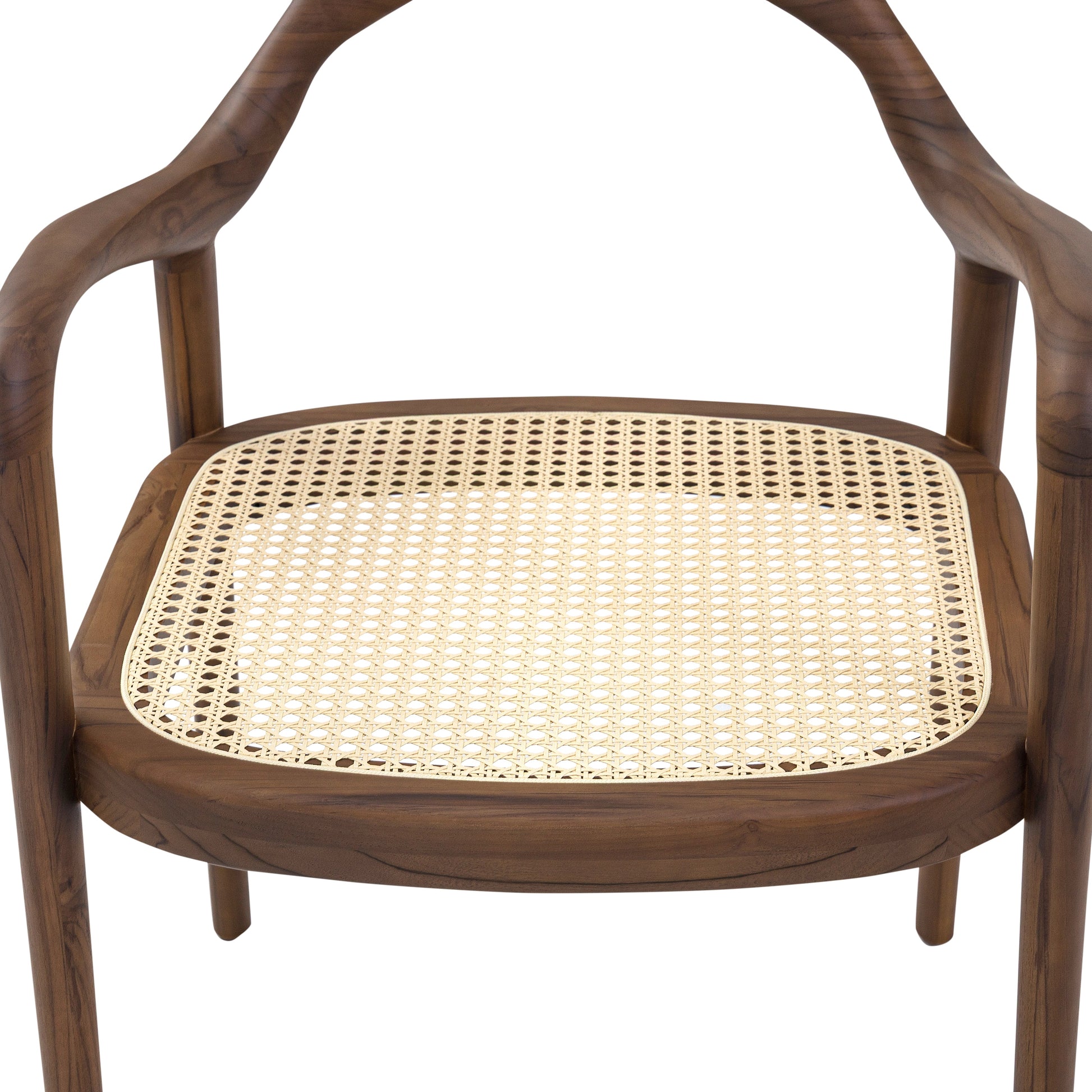 Wooden chair with a wicker seat on a white background