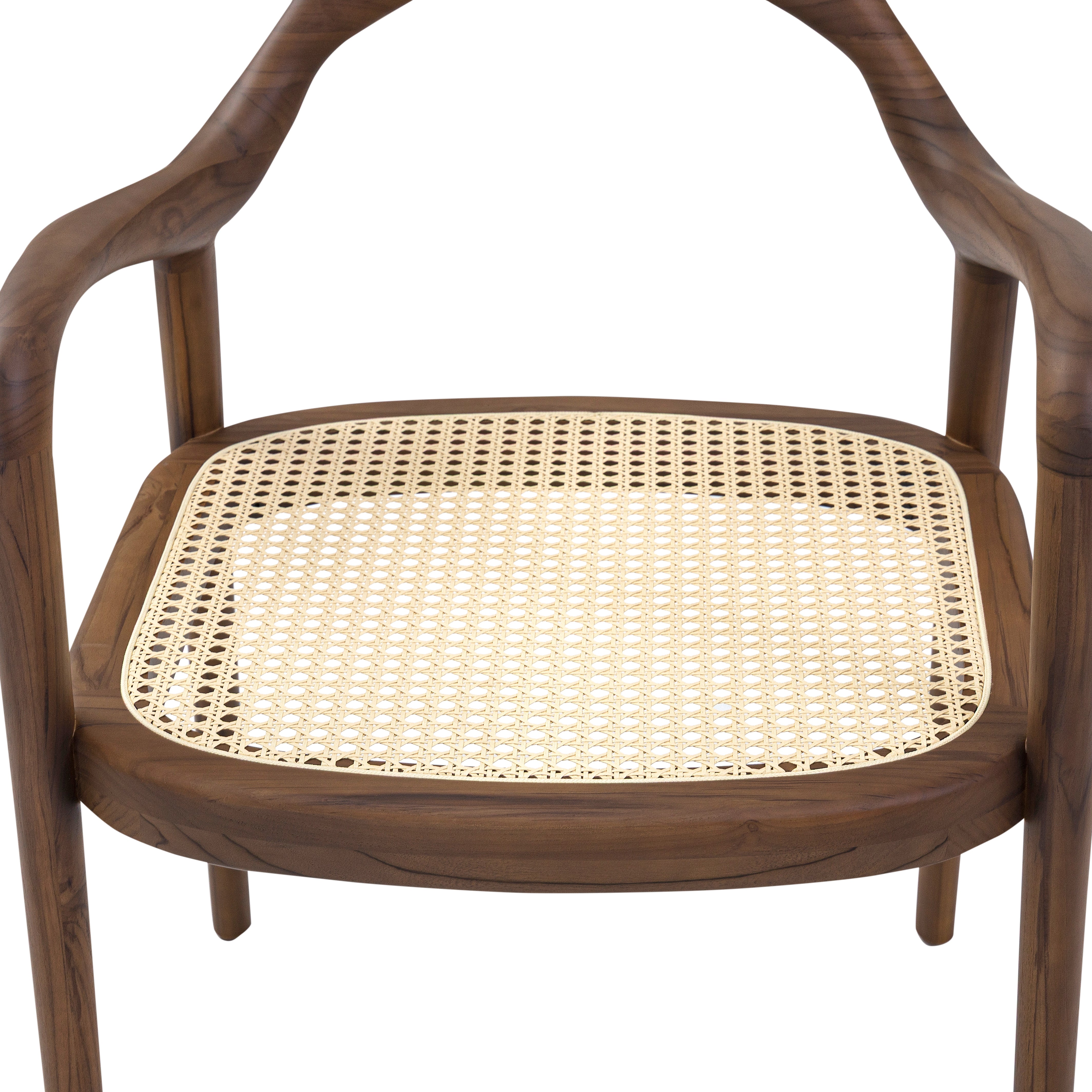 Wooden chair with a wicker seat on a white background