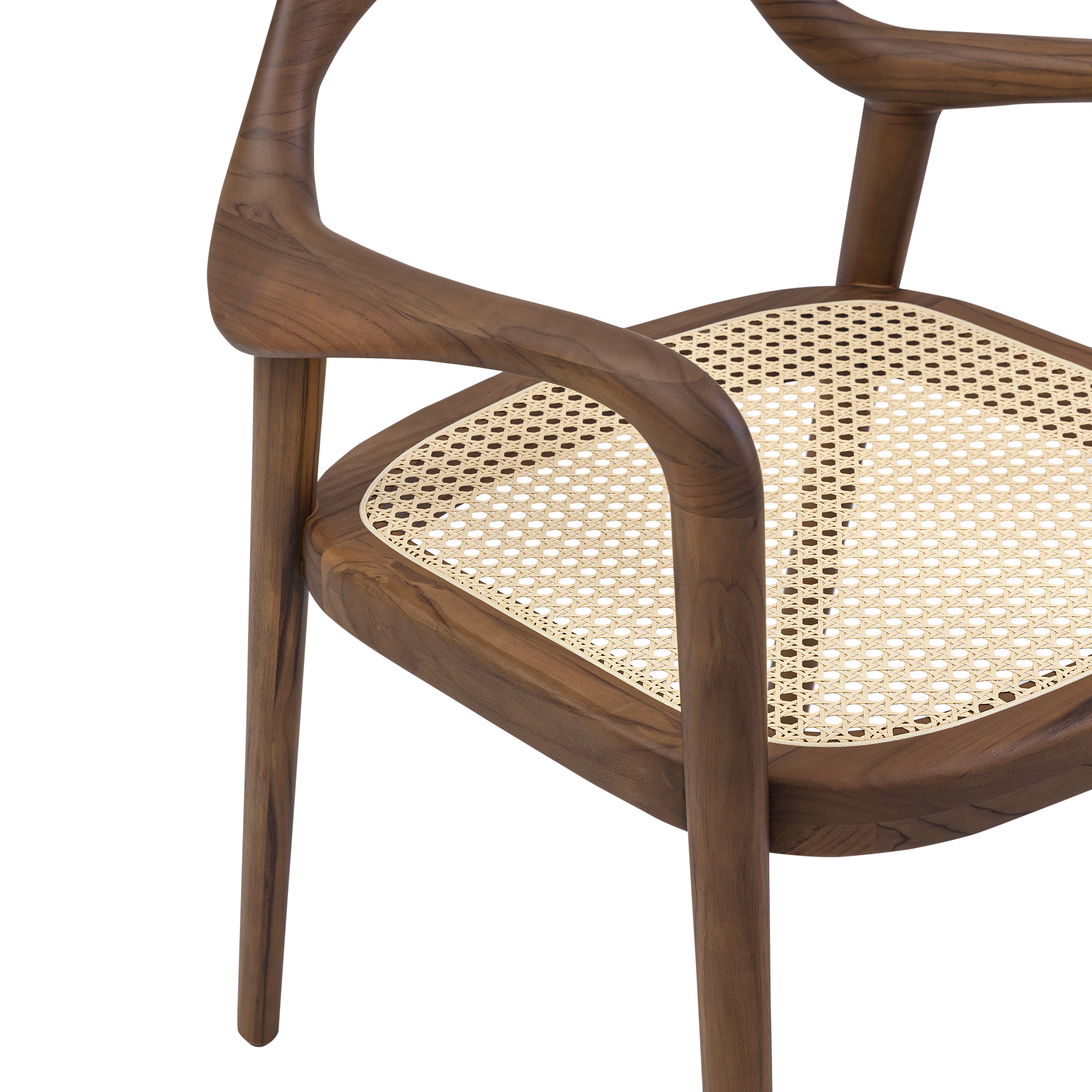 Wooden chair with woven seat on a white background