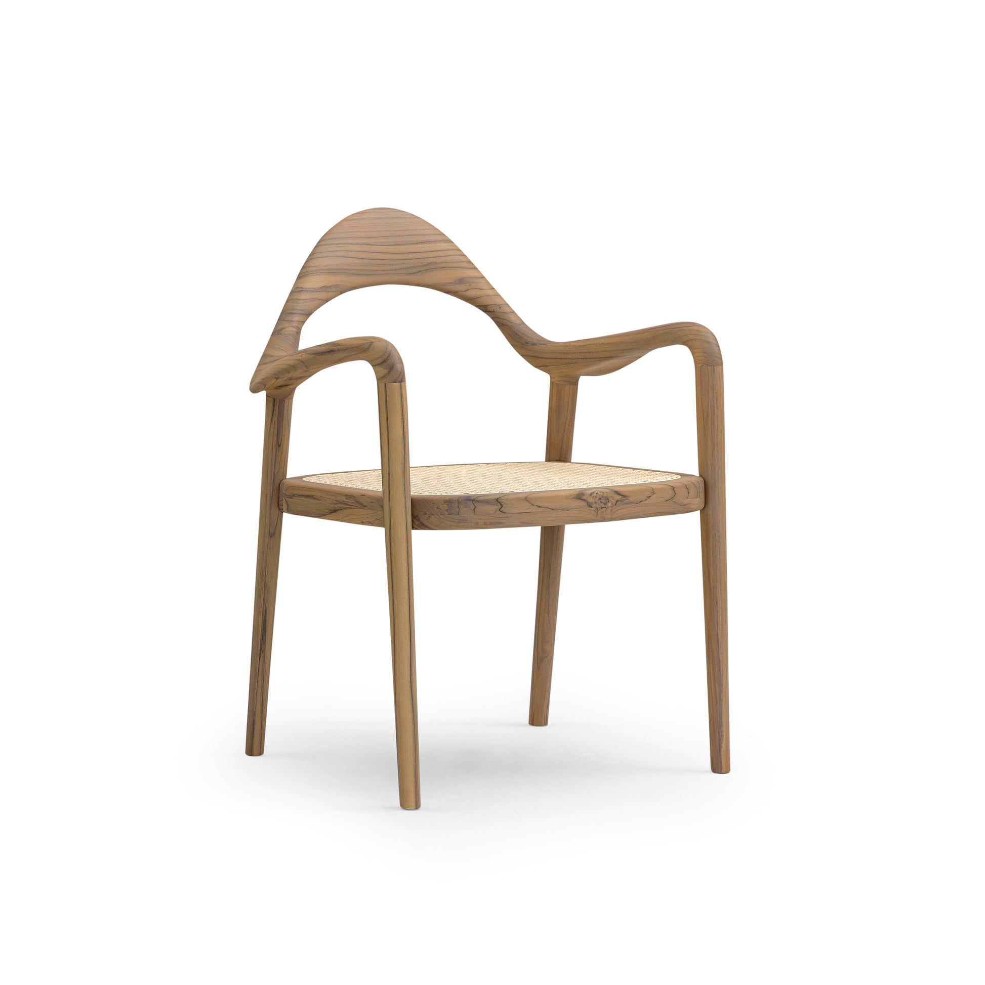 Wooden chair with curved design on a white background