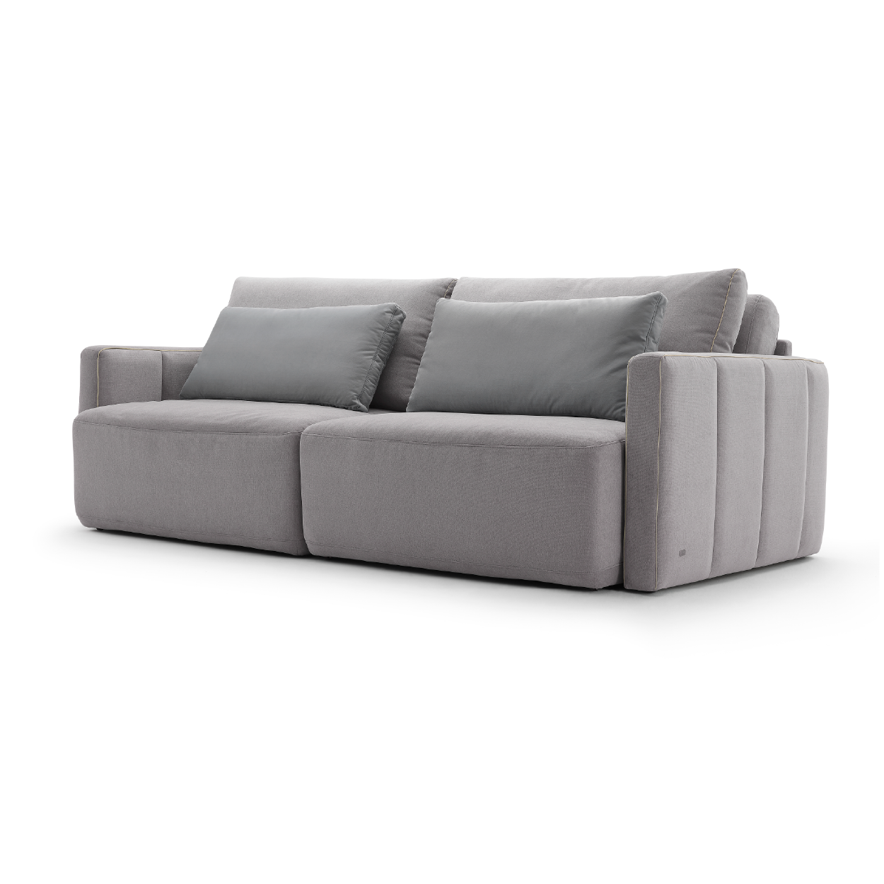 Gray sofa with cushions on a white background