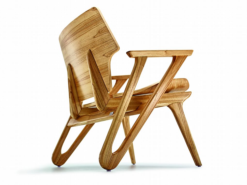 Wooden chair with a unique design on a white background